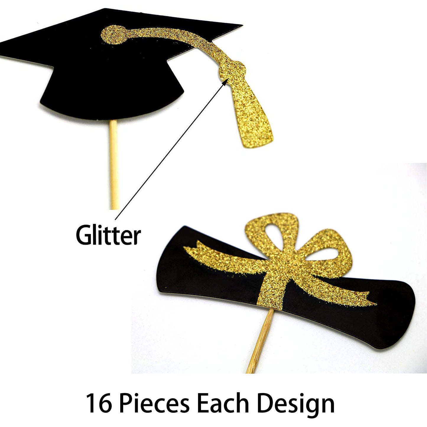 YuBoBo 2026 Graduation Cupcake Toppers, 48 PCS Food/Appetizer Picks For Graduation Party Mini Cake Decorations, Diploma, 2026, Grad Cap Set 48 Pieces (01 Gold)