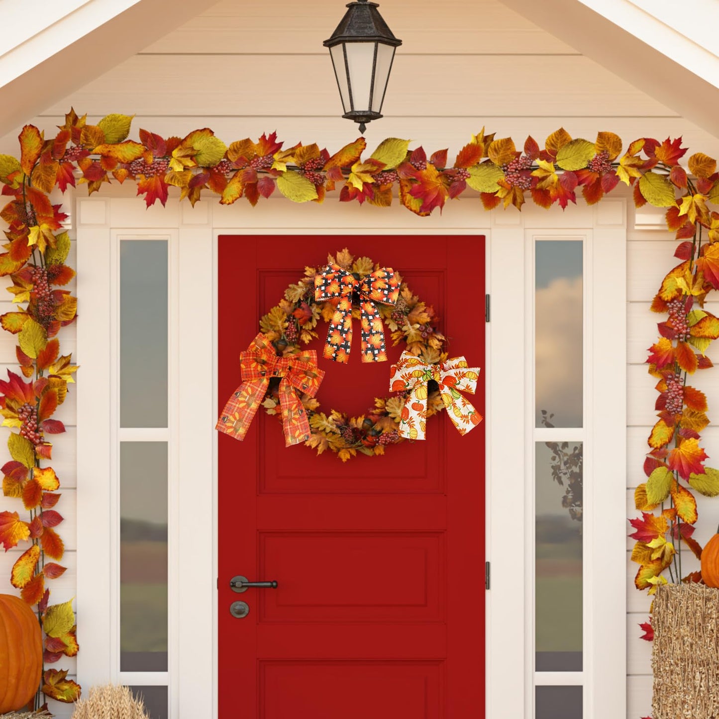 Yuxung 6 Rolls 30 Yards Fall Burlap Wired Wrapping Ribbon Buffalo Plaid Pumpkin Truck Turkey Maple Harvest Fall Ribbon Thanksgiving Wreath Decoration for Autumn Craft Bow Gifts Making