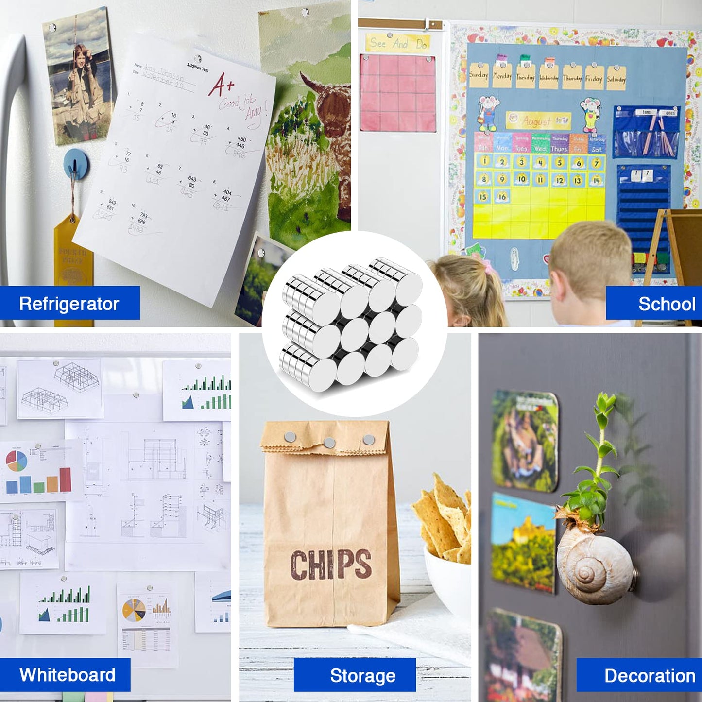 VSKIZ 120Pcs Fridge Magnets, 6x2mm Small Refrigerator Magnets Mini Magnet for Whiteboard Crafts, Office, School