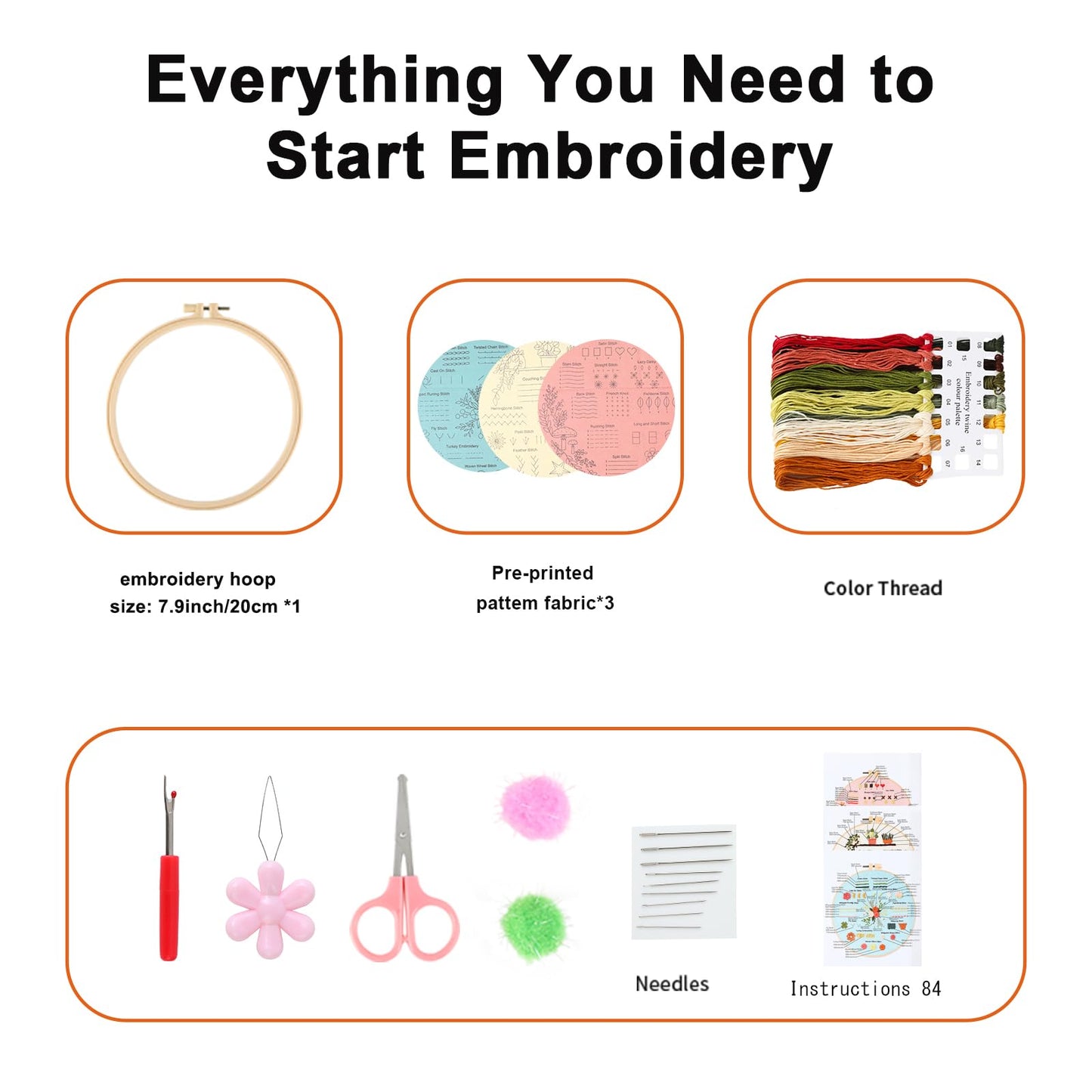 JOINRUN Embroidery Starter Kit for Beginner DIY: 3 Sets Adults Cross Stitch Kit, for Craft Lover Learn Hand Stitch, Includes Stamped Pattern,Hoop, Easy to Follow Instruction and Video