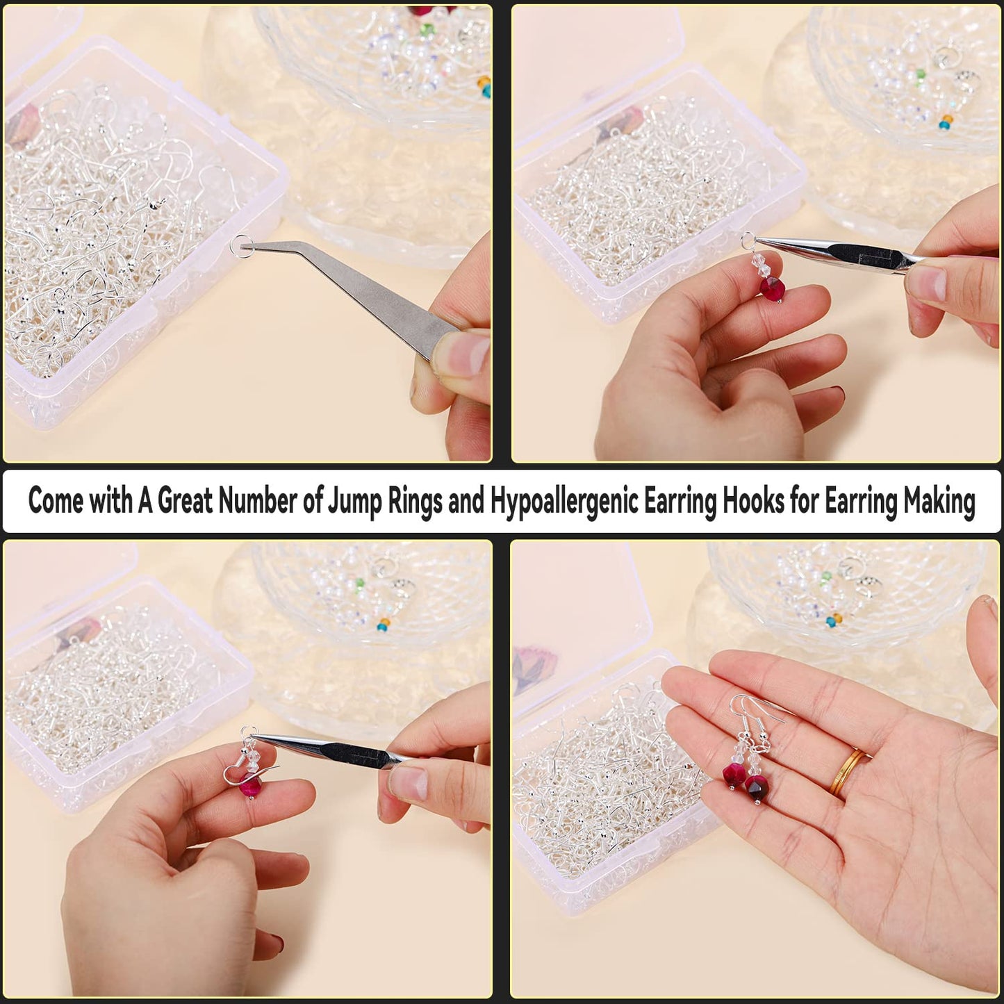 600Pcs Hypoallergenic Earring Hooks, Silver Earring Making Kit, Supplies with Earring Backs and Jump Rings for Jewelry Making (Silver)