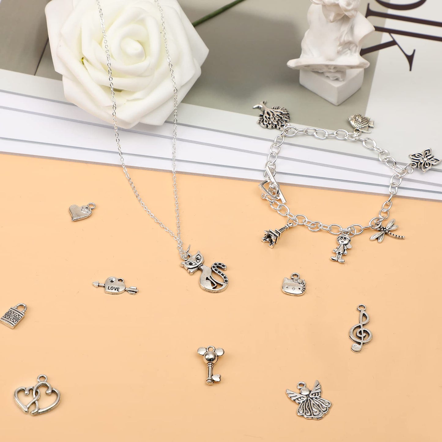 SANNIX 200Pcs Bulk Jewelry Making Charms Tibetan Antique Silver Gold Charm Pendants for DIY Bracelet Necklace Making Crafts