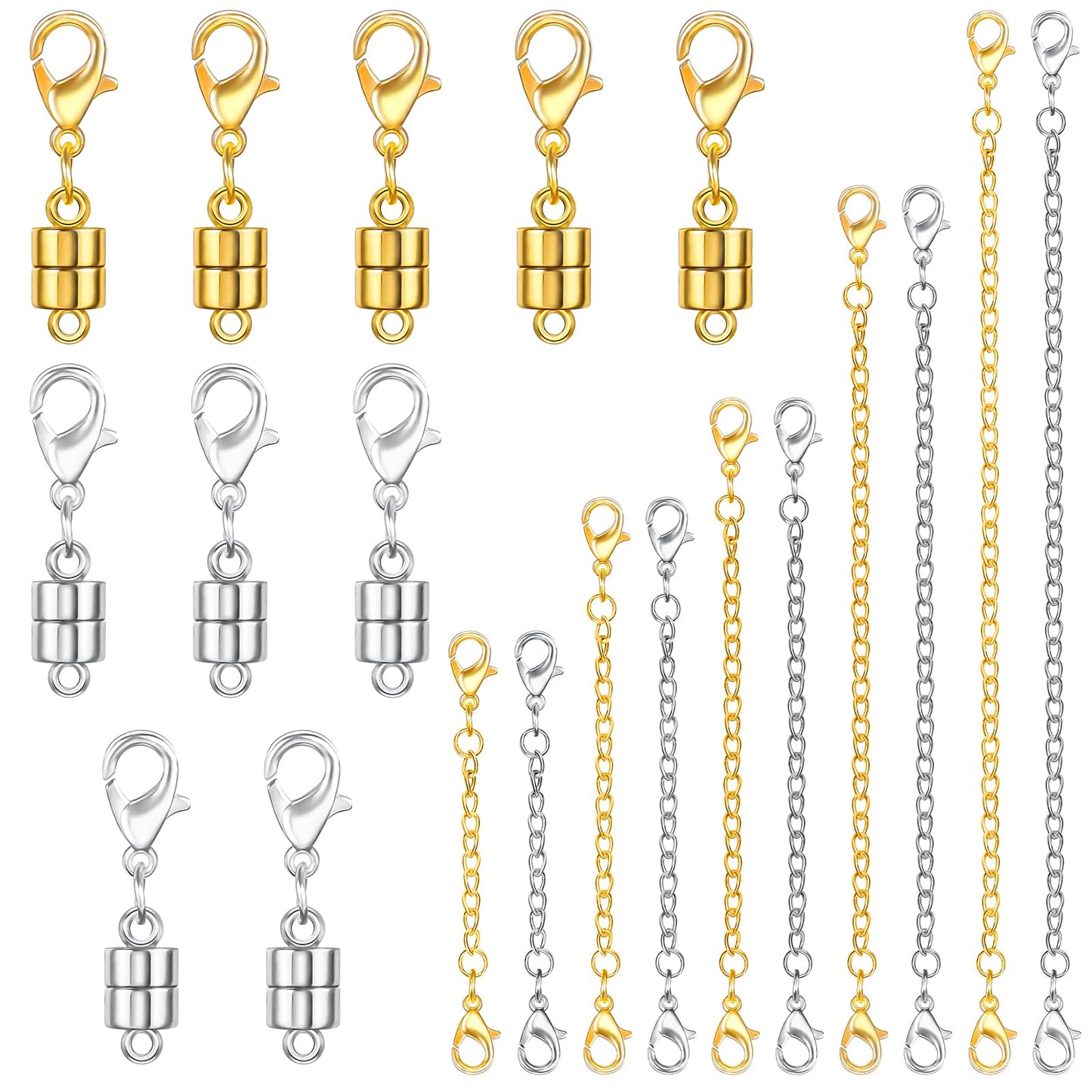20 Pack Necklace Extenders, Magnetic Necklace Clasp with Lobster Clasp, 18K Plated Brass Jewelry Converters and Stainless Steel Extender, Suitable for Bracelet Necklaces Anklet Chains, Gold&Silver