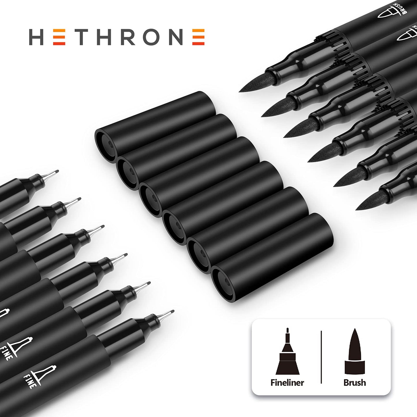 Hethrone Black Markers for Drawing - Marker Pens Brush Pens for Artists Felt Tip Pens Calligraphy Pens 12 Pack