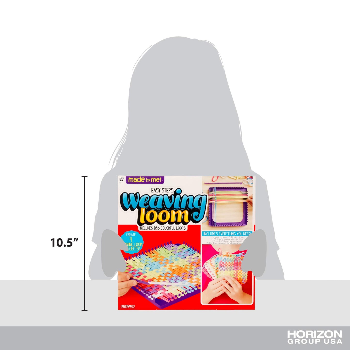 Made By Me Easy Steps Weaving Loom for Kids, Includes 165 Loom Loops & 1 Weaving Loom with Loom Hook, Makes 4 Projects, Hook & Loop Potholder Kit, DIY Weaving Kit, Potholder Loom Kit, Kids Crafts
