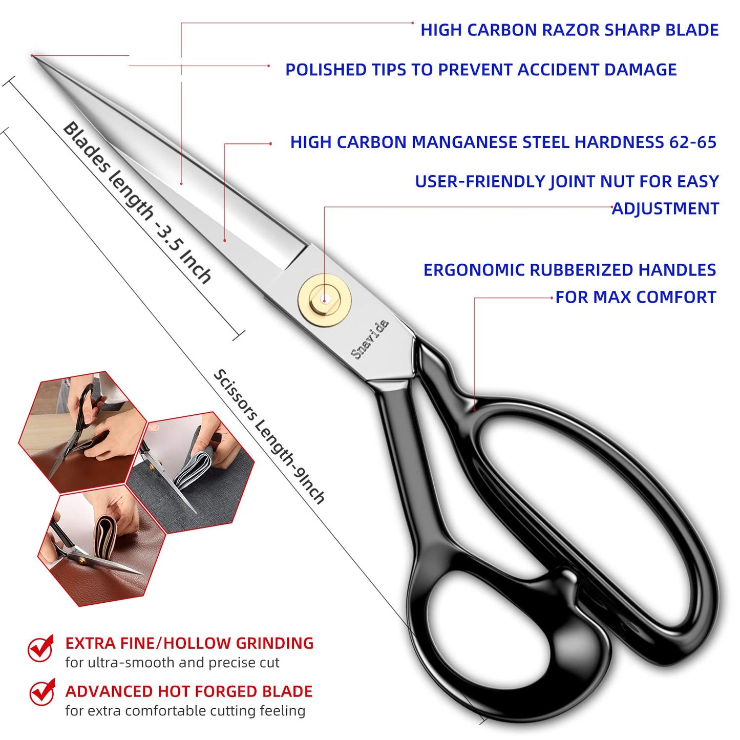 Fabric Scissors Tailor Sewing Shears - 9 Inch Heady Duty Scissors for Fabric Cutting Professional Ultra Sharp Cloth Tailor Scissors Multipurpose Utility Dressmaker Leather Titanium Scissors (9Inch)