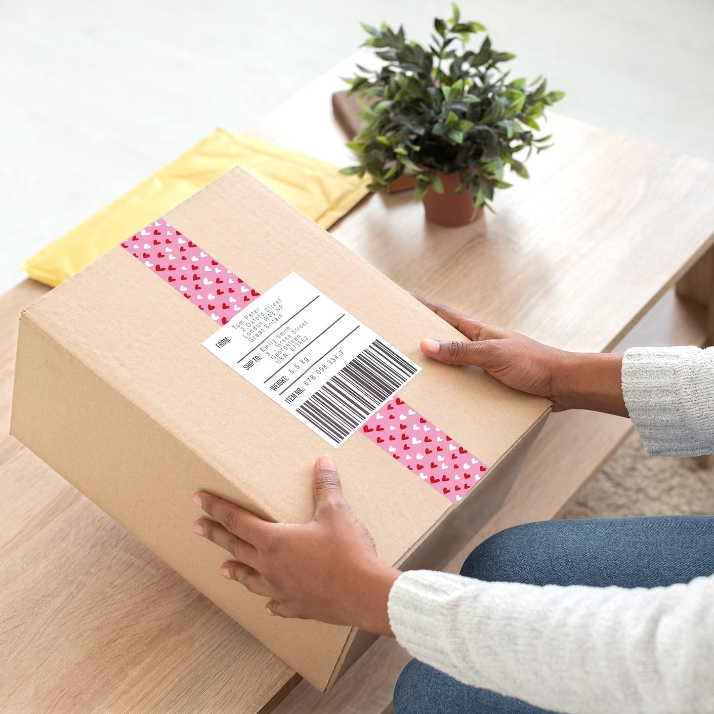 Valentine's Day Packing Tape 100 Yard Pink Red Love Heart Sticky Wrapping Tape Waterproof Shipping Tape for DIY Crafts Small Business Sealing Boxes Mail Boxes Supplies