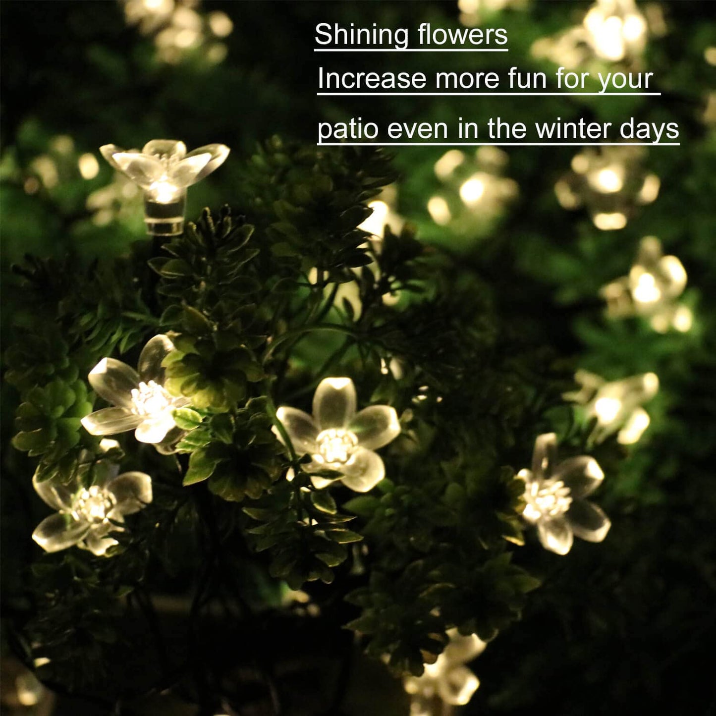 SEMILITS Outdoor Solar String Lights 50LED Flower Shaped Solar Fairy Lights for Christmas Garden Decoration Warm White