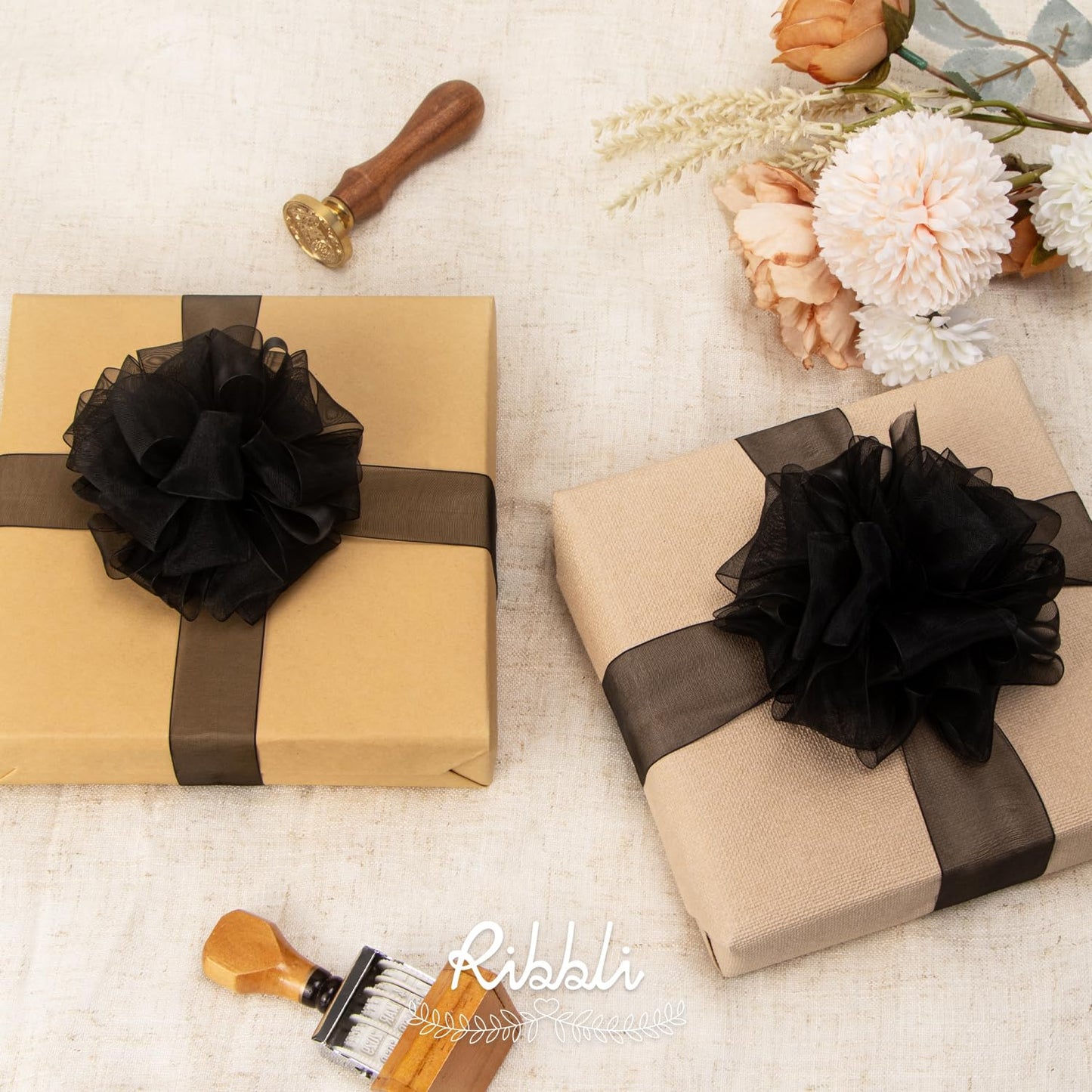 8 Rolls Organza Ribbon 1 Inches Total 80 Yard White Ivory Champagne Gold Rose Gold Dusty Blue Moss Black Sheer Ribbon for Gift Wrapping,Cookie Wrapping,Wedding Decoration