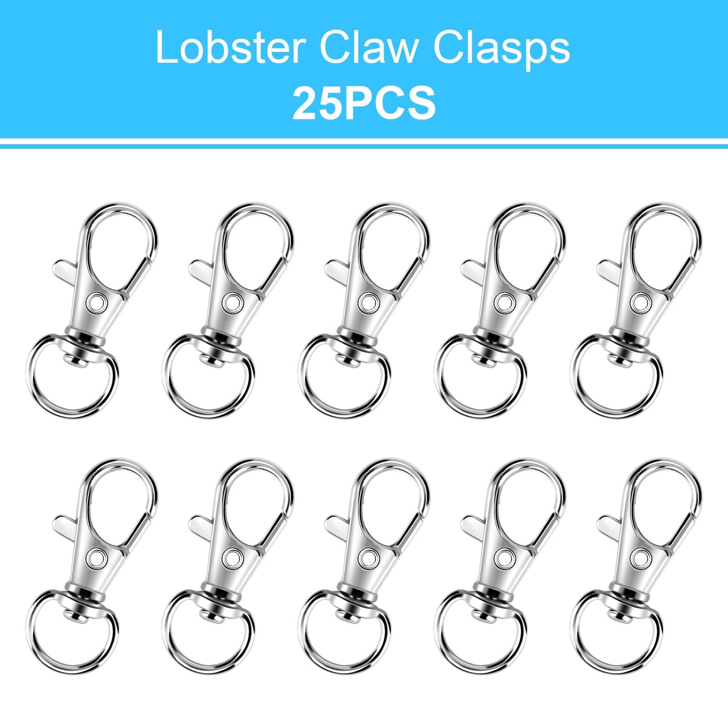 50PCS Metal Lobster Claw Clasp with Key Rings, 25PCS Keychains Clips Hooks and 25PCS Key Chain Rings, Keychain Accessories, Keychain Ring Making kit for Crafts, Silver