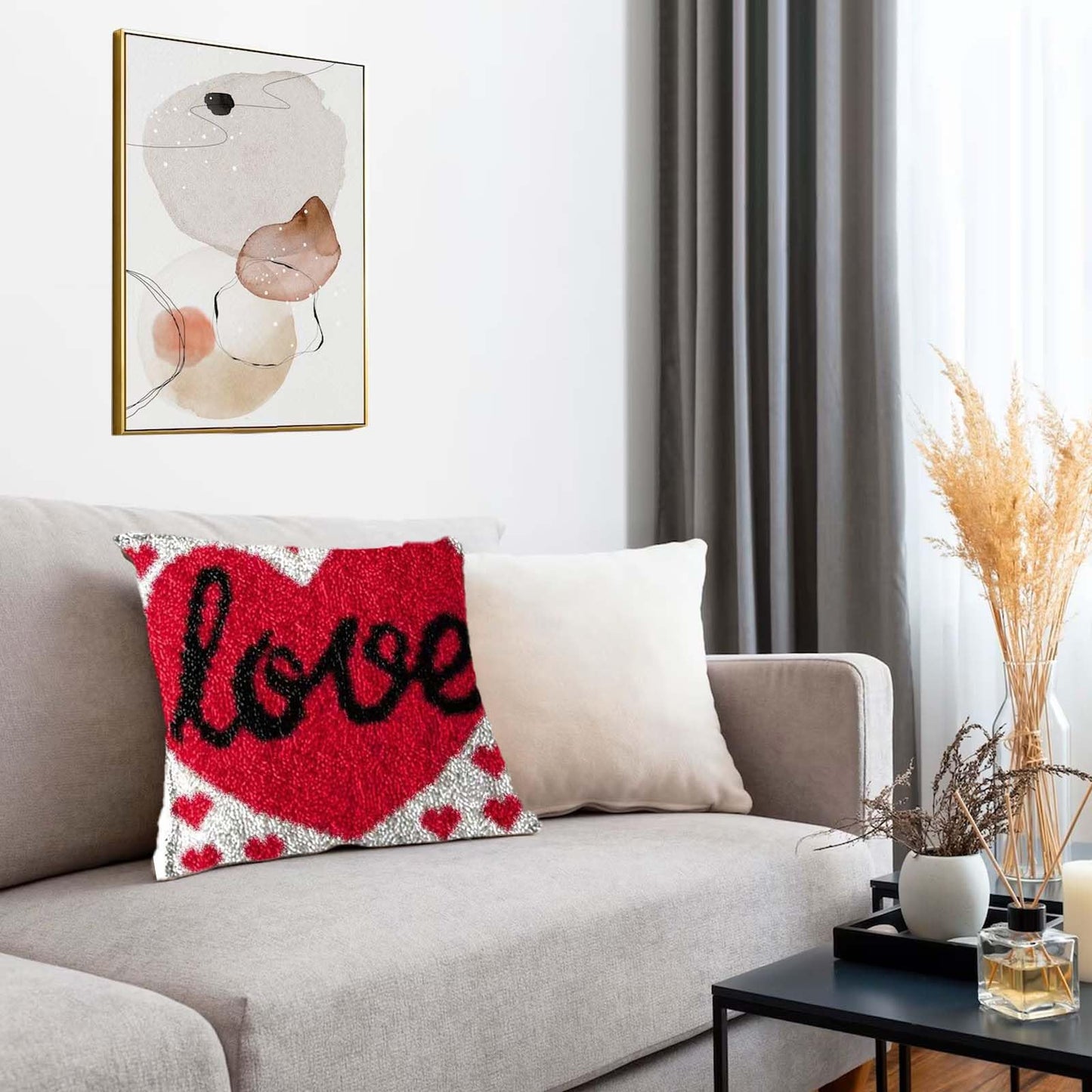 Latch Hook Kits for Adults Kids DIY Love Pillow Cover Beginner Cross Stitch Kits with Preprinted Canvas Crochet Yarn Kits Creative Hand Craft Home Decoration 17'' X 17''