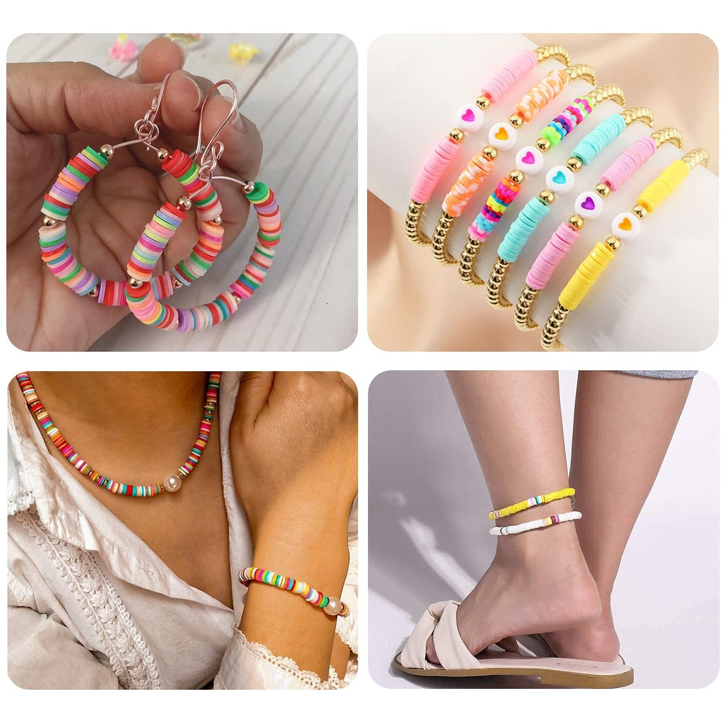 OPPRYN 6000 Pcs 24 Colors 6mm Polymer Clay Beads,Bracelet Making Kit,Preppy Flat Spacer Heishi Beads for Jewelry Making with Smiley Face Beads Letter Beads Pendant Charms kit,Gifts/DIY