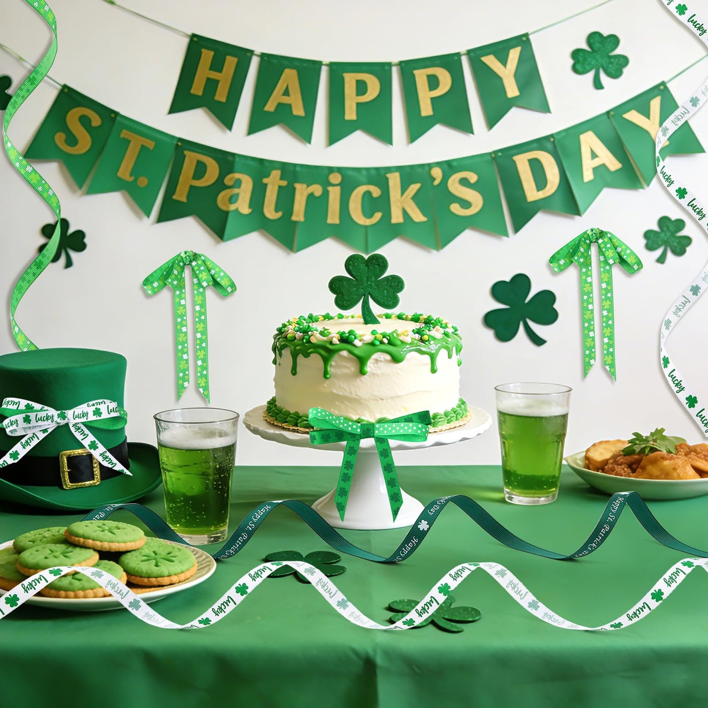 St Patrick's Day Ribbon 6 Rolls 60 Yards Shamrock Grosgrain Ribbon for Craft 10mm Wide Lucky Clover Ribbons for Irish Holiday Gift Wrapping Hair Bow Sewing Home Party Decoration