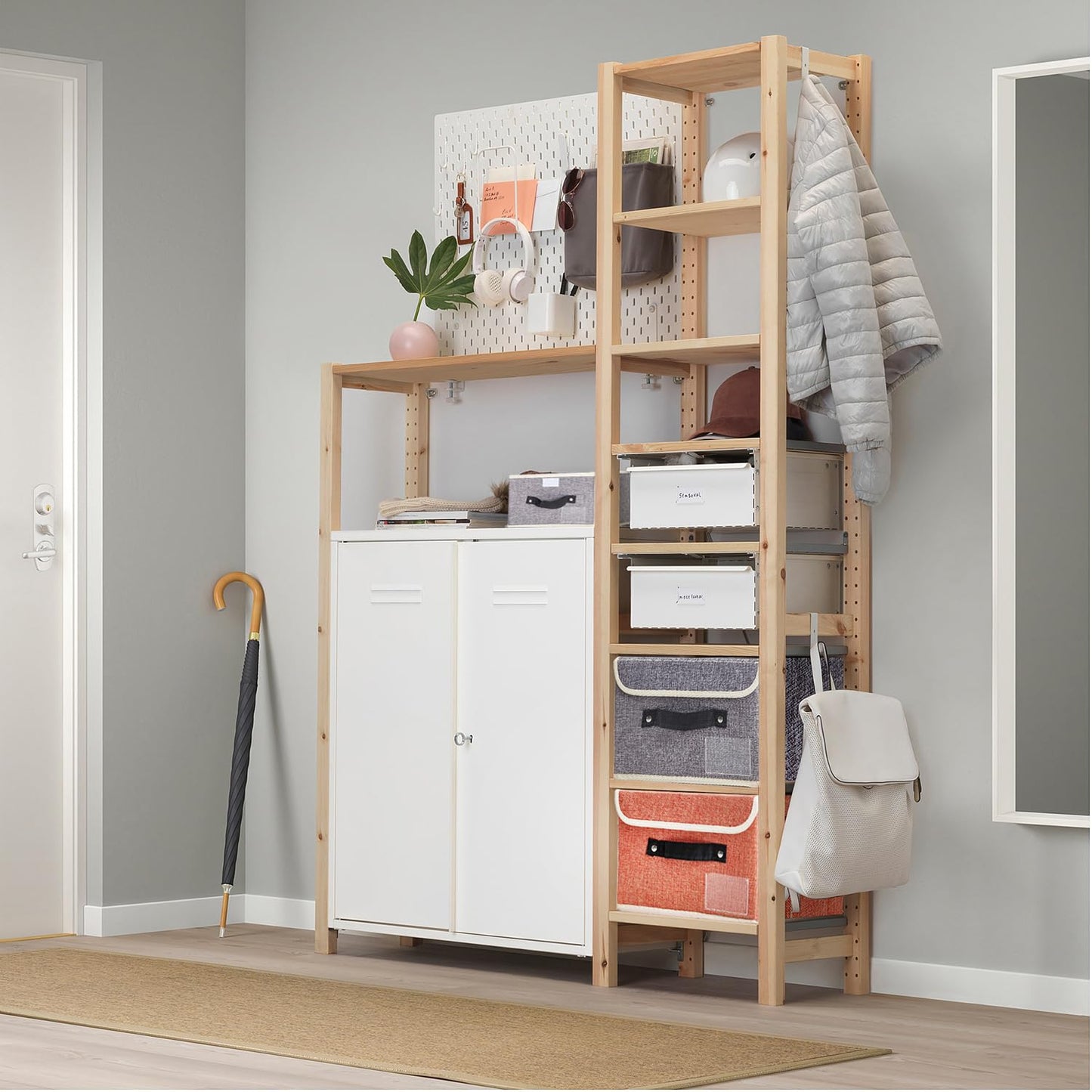 Small Storage Bins with Lids 2 Pack Linen Collapsible Cube Storage Basket with Handle, Jane's Home Foldable Fabric Storage Box with lids for Clothes Closet, Ornament Grey