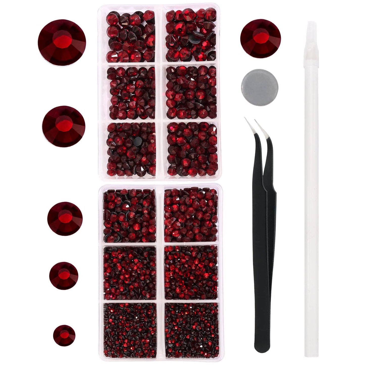 MEIBITE 6796PCS Red Hotfix Rhinestones Crystal Stones Glass for Fabric Clothes Shirts Sparkly Flat Back Round with Tweezers and Picking Pen (SS6~SS30 Set)