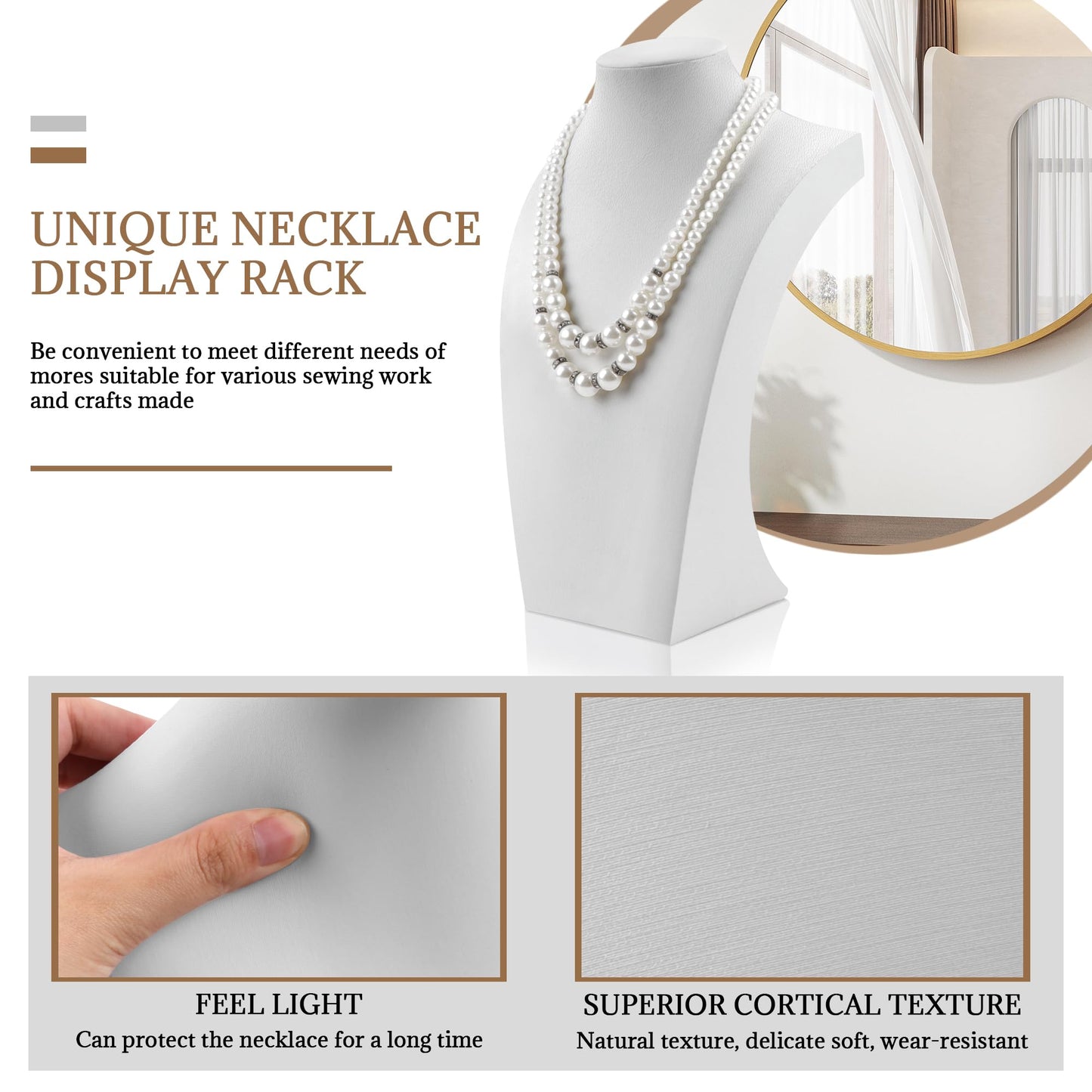 Homeanda Necklace Display Bust - PU Leather Jewelry Bust Stand for Photography, Boutique Display, and Home Organisation(White-9.8"x5.7")