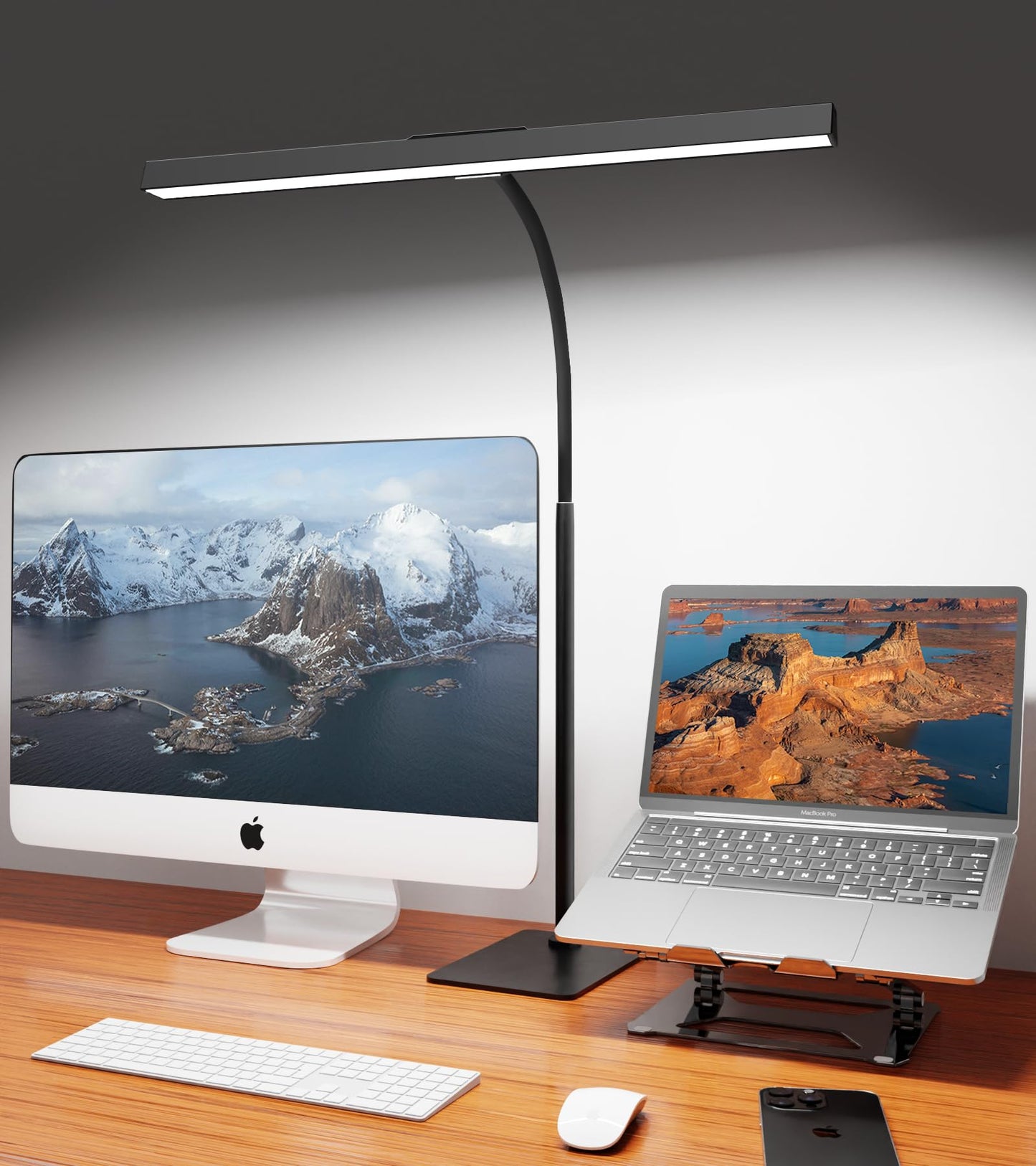 Kaulsoue Desk Lamp for Home Office with Base, Eye-Caring Desk Light with Adjustable Gooseneck, 12W USB Adapter Touch Control 5 Dimmable Brightness & Color Tall Lamp for Work, Computer, Study, Task