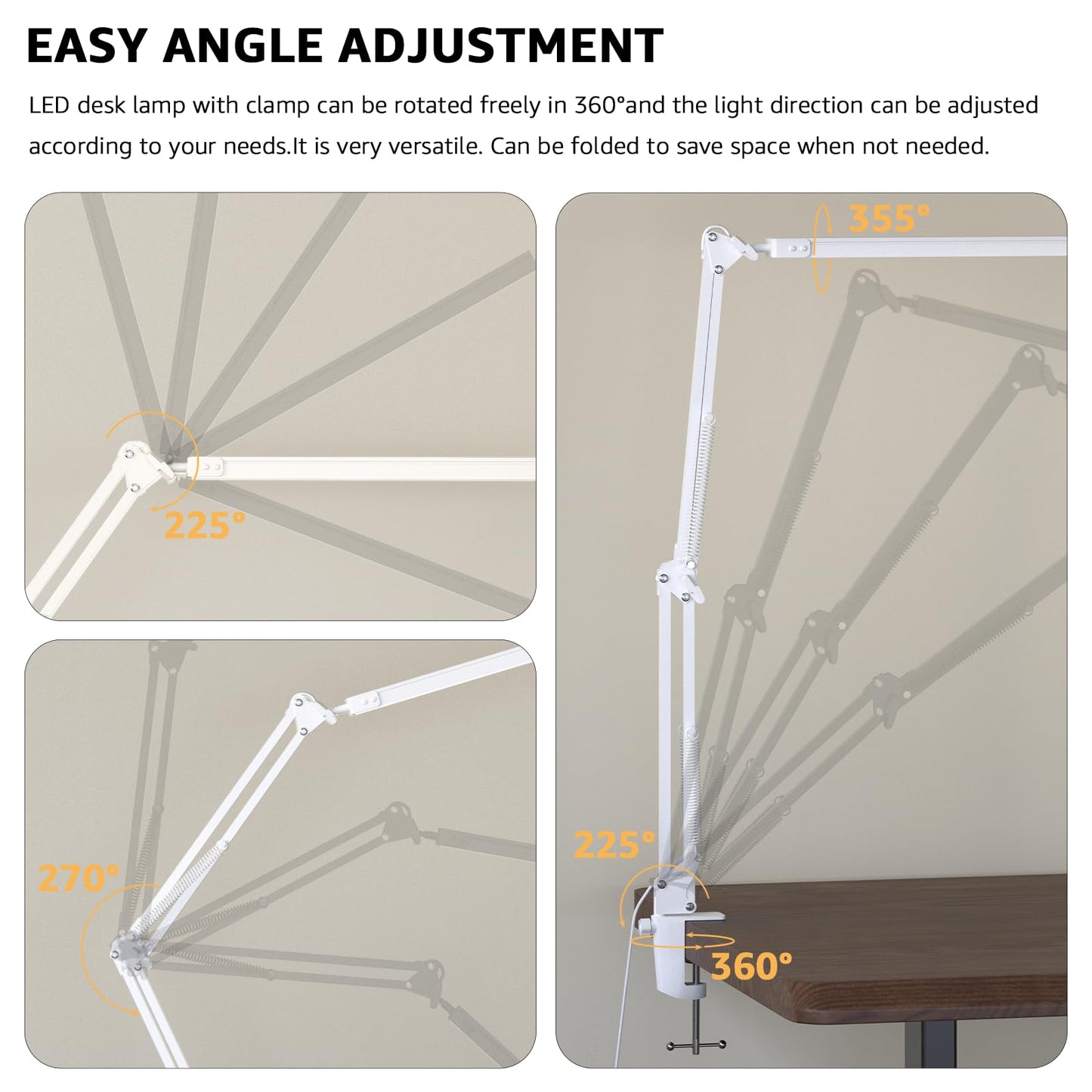 Upgrade Swing Arm LED Desk Lamp with Clamp, 80 LED Beads, 5 Color Modes & 11 Brightness Levels, 360° Adjustable Arm, Eye-Caring Light CRI95, Timer & Memory Function, for Office, Study, Crafting