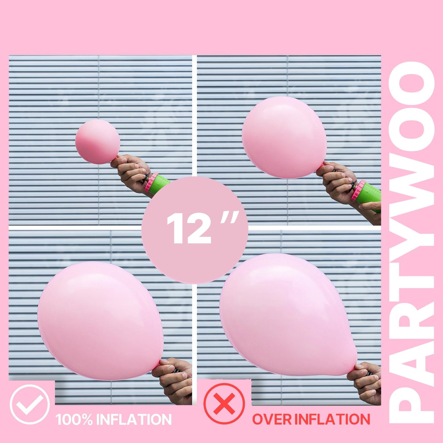 PartyWoo Pink and White Balloons 66pcs 12 Inch Light Pastel Baby Metallic Pearl Pink Matte White Confetti Balloons for Gender Reveal Wedding Bridal Girl Baby Shower Princess Birthday Party Decorations