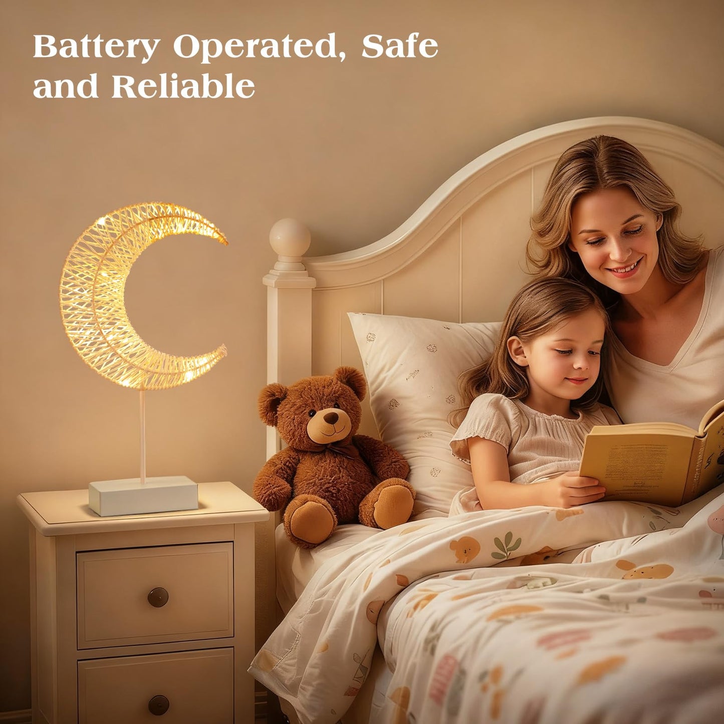 Ramadan Decorations Moon Table Lamp, Moon Shape Rattan Ramadan Desk Lamp Battery Powered Light, Winding Thread LED Crescent Light for Home Bedroom Bedside Desktop Eid Mubarak Decorations