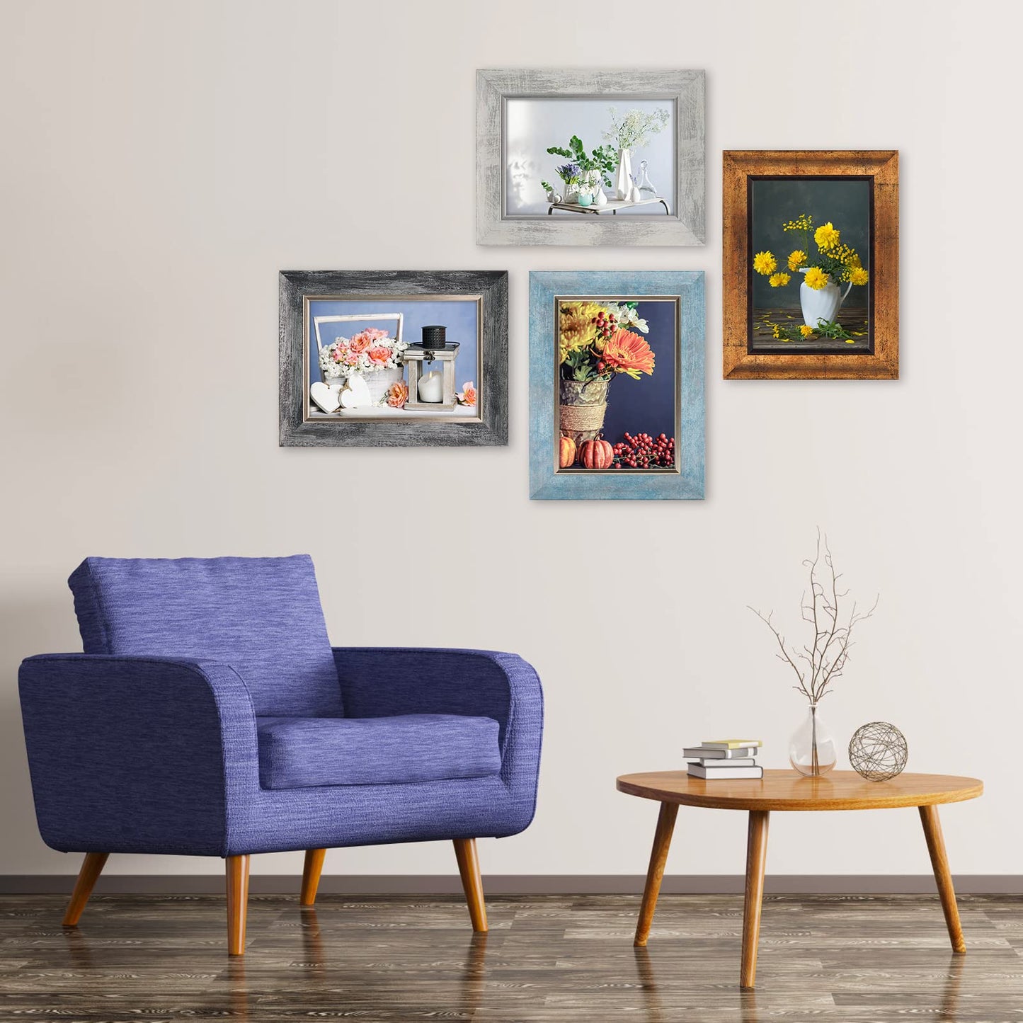 4x6 Picture Frames Set of 4 Rustic Retro Photo Frame with plexiglass Glass Wall Mount and Tabletop Display Family Friends Wedding Gift