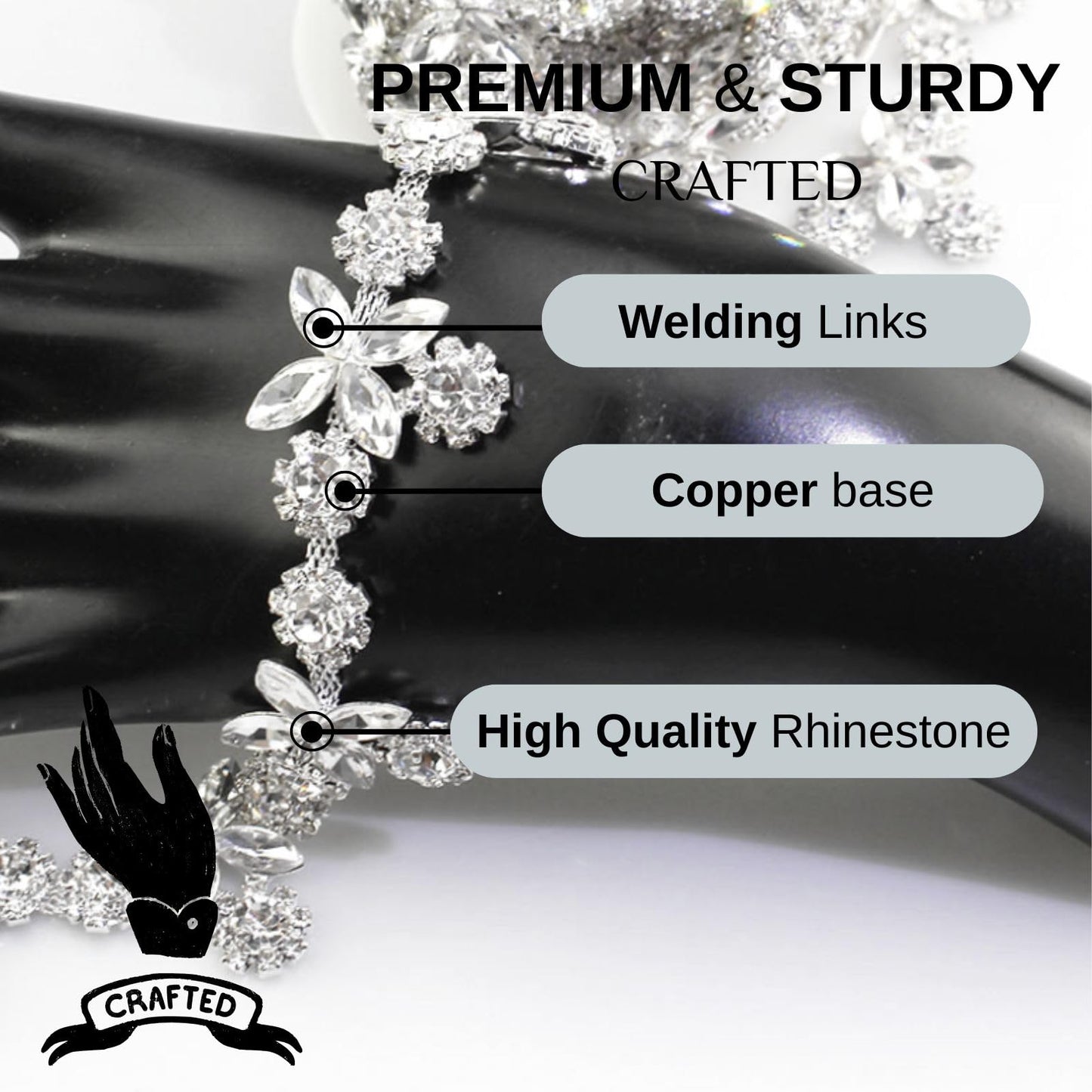PEARLY JUN Rhinestone Trim Chain Sliver Applique Stringing Ribbon DIY Jewelry Wedding Party Bracelets Craft Bridal Bouquets Embellishment Accessories