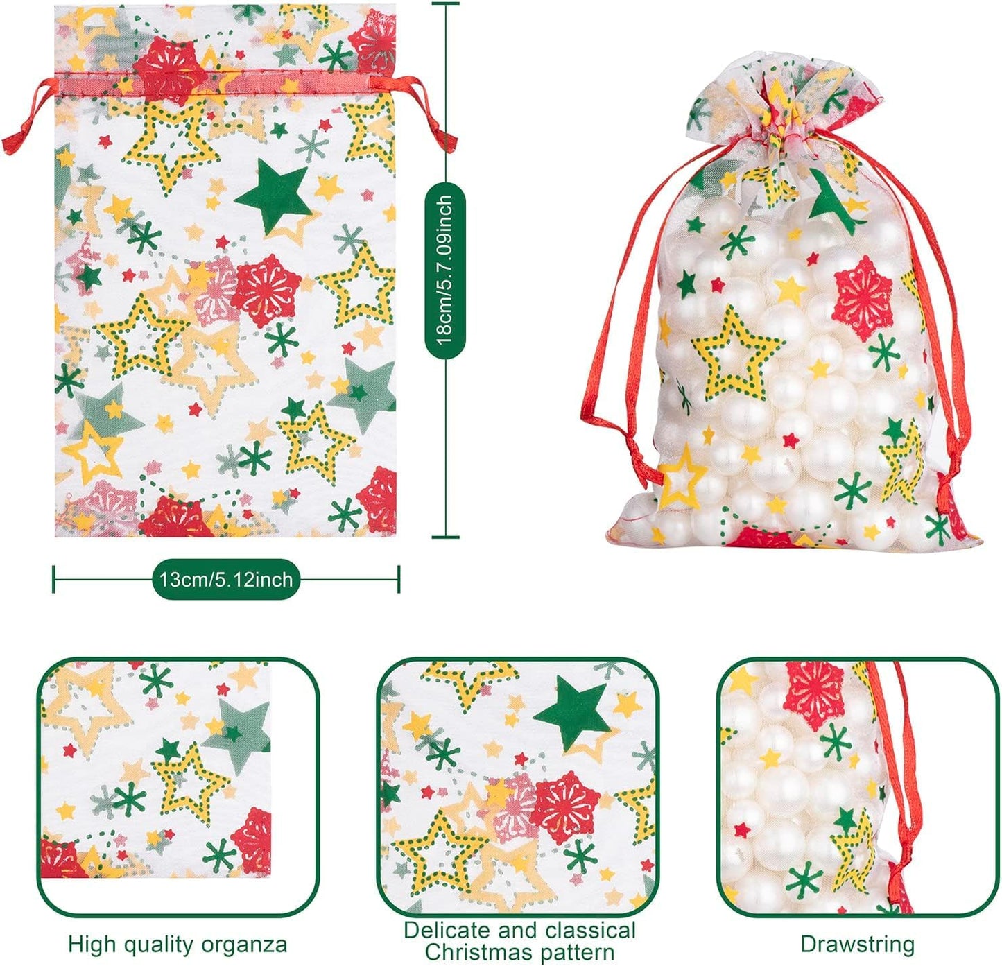 50 PCS 4x6 Inches Mixed Color Christmas Organza Gift Bags with Drawstring, Jewelry Candy Bags for Christmas