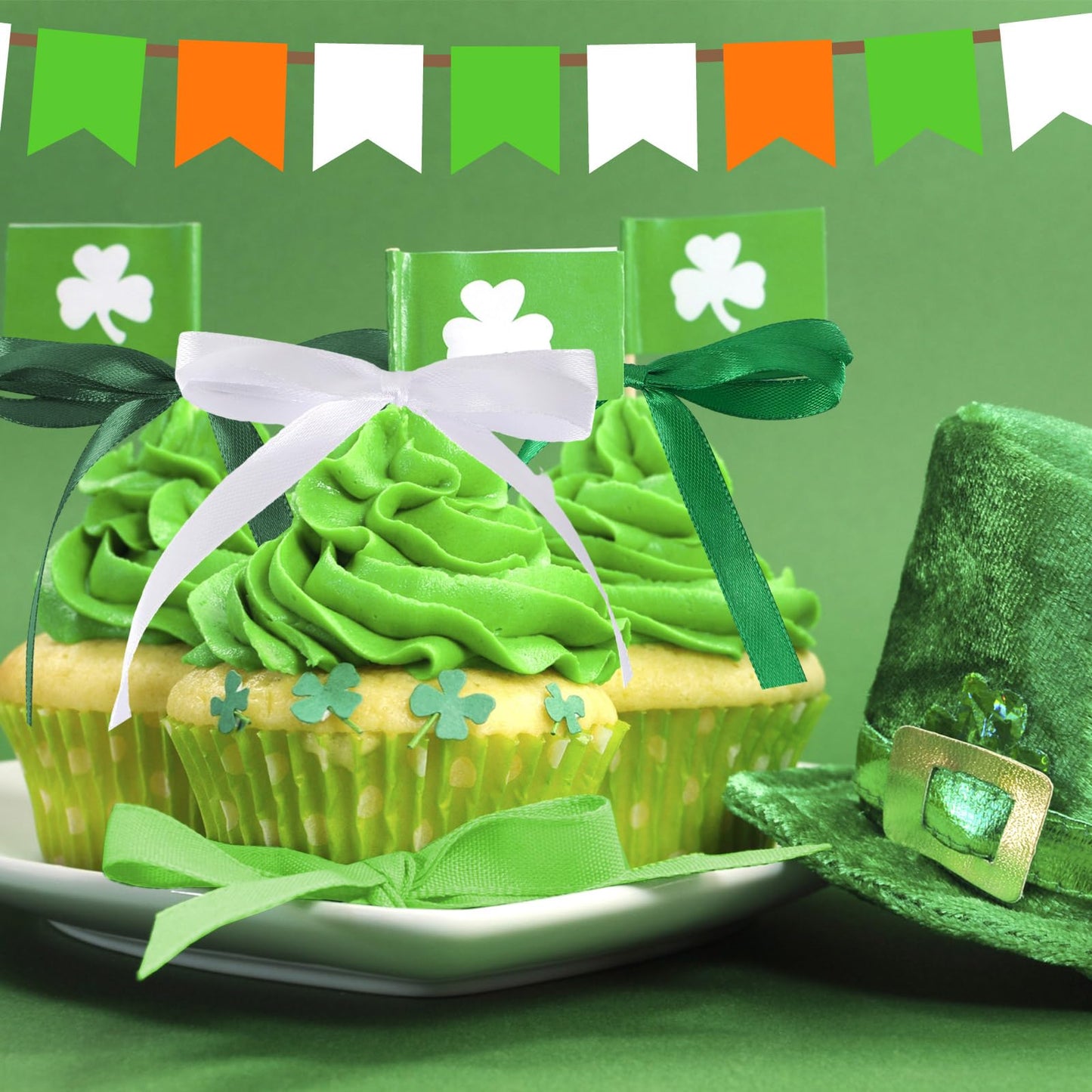 St. Patrick's Day Ribbons, 4 Rolls 100 Yards St. Patrick's Day Ribbons 10mm Wide Green Satin Ribbons for Gift Wrapping and Craft Decoration, White & Green