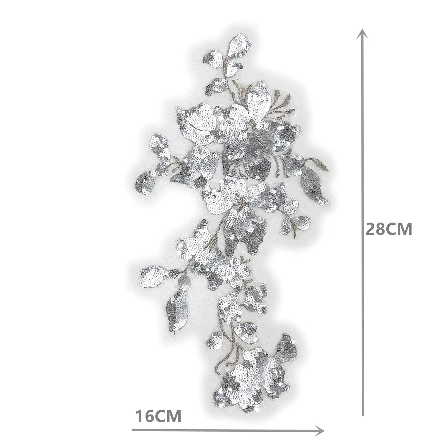 SUNMOVE Embroidery Sequin Lace Applique Sewing Flower Fabric Collar Patch for Wedding Gown Dress Bridal DIY Crafts(Silver)