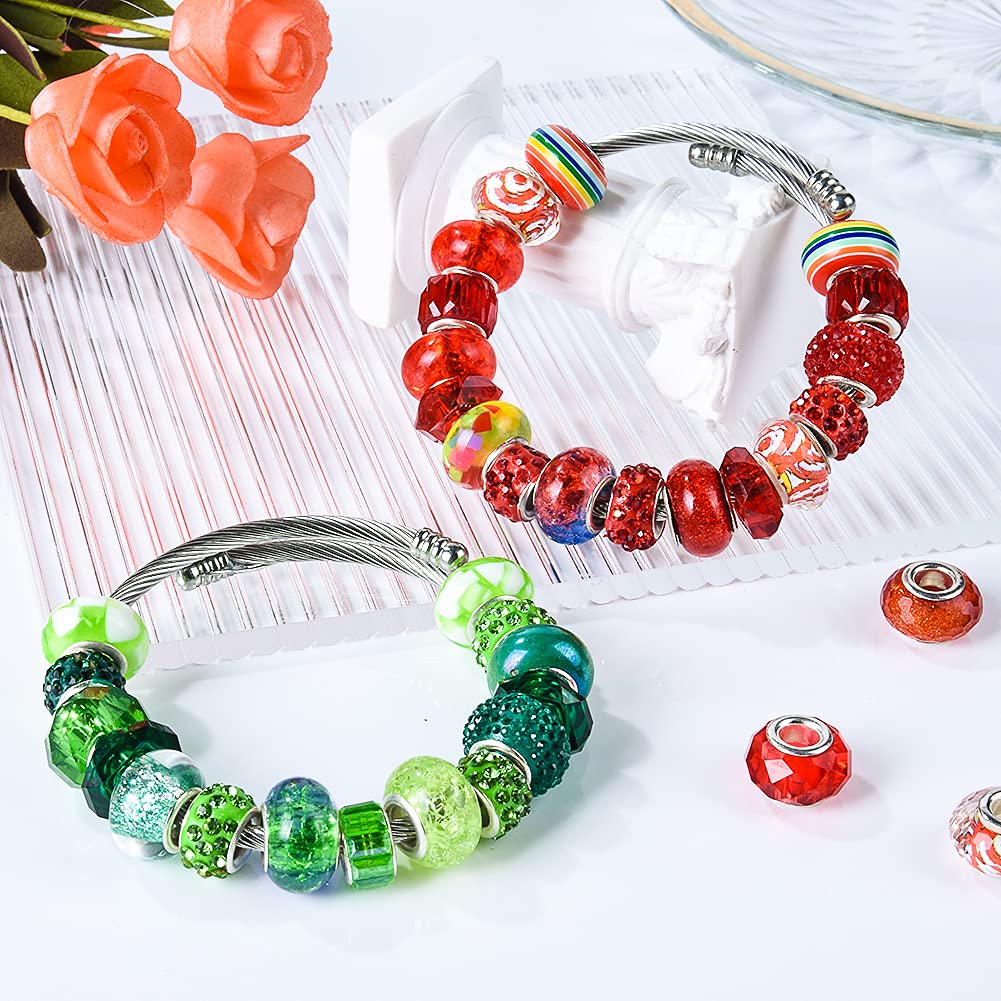 Aipridy Assortment European Large Hole Beads Spacer Beads Rhinestone Craft Beads for DIY Charms Bracelet Jewelry Making (Emerald-Siam)