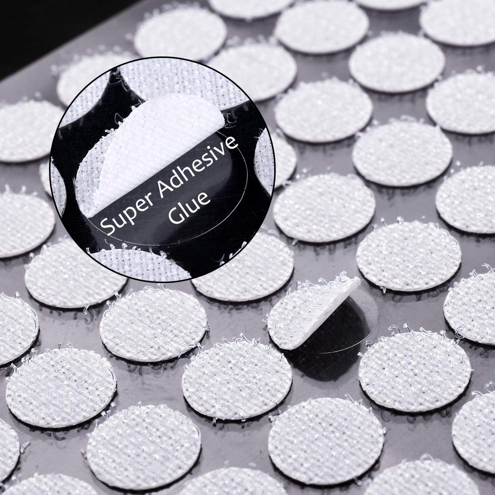 JANYUN 1008pcs Self Adhesive Dots,2/5" 10mm Diameter Sticky Dots Back Dots Hook and Loop Tapes White Classroom Office Home