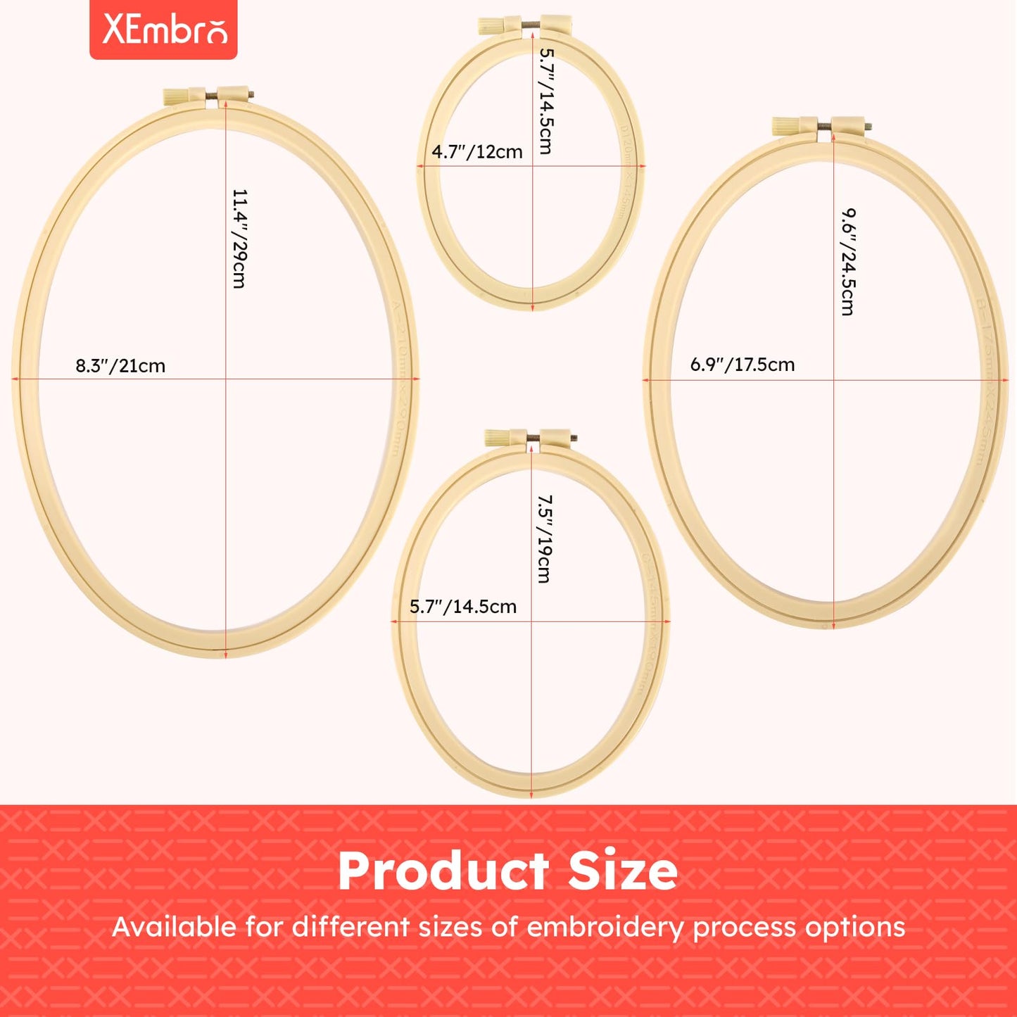 4 Pieces Embroidery Hoop Plastic Oval Embroidery Hoop Set, Circle Cross Stitch Hoop Ring with 16 Pieces Needles for Embroidery, Cross Stitch, and Craft Sewing