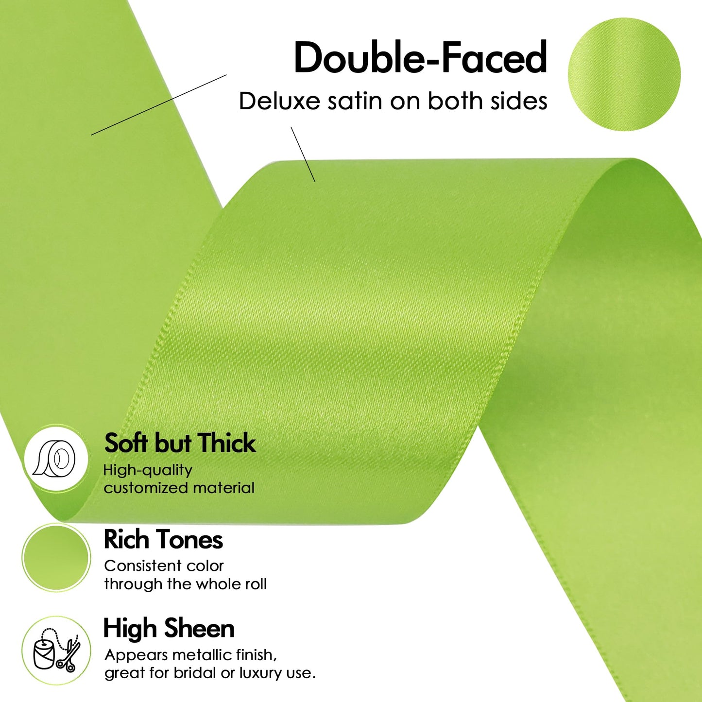 Lime Satin Ribbon 1-1/2 inch Lime Ribbon Double Faced Satin Ribbon by 50 Yards Lime Green Ribbon for Christmas Tree, Wreaths, Crafts, Satin Weddings, Flower Bouquet, Holiday Decorating