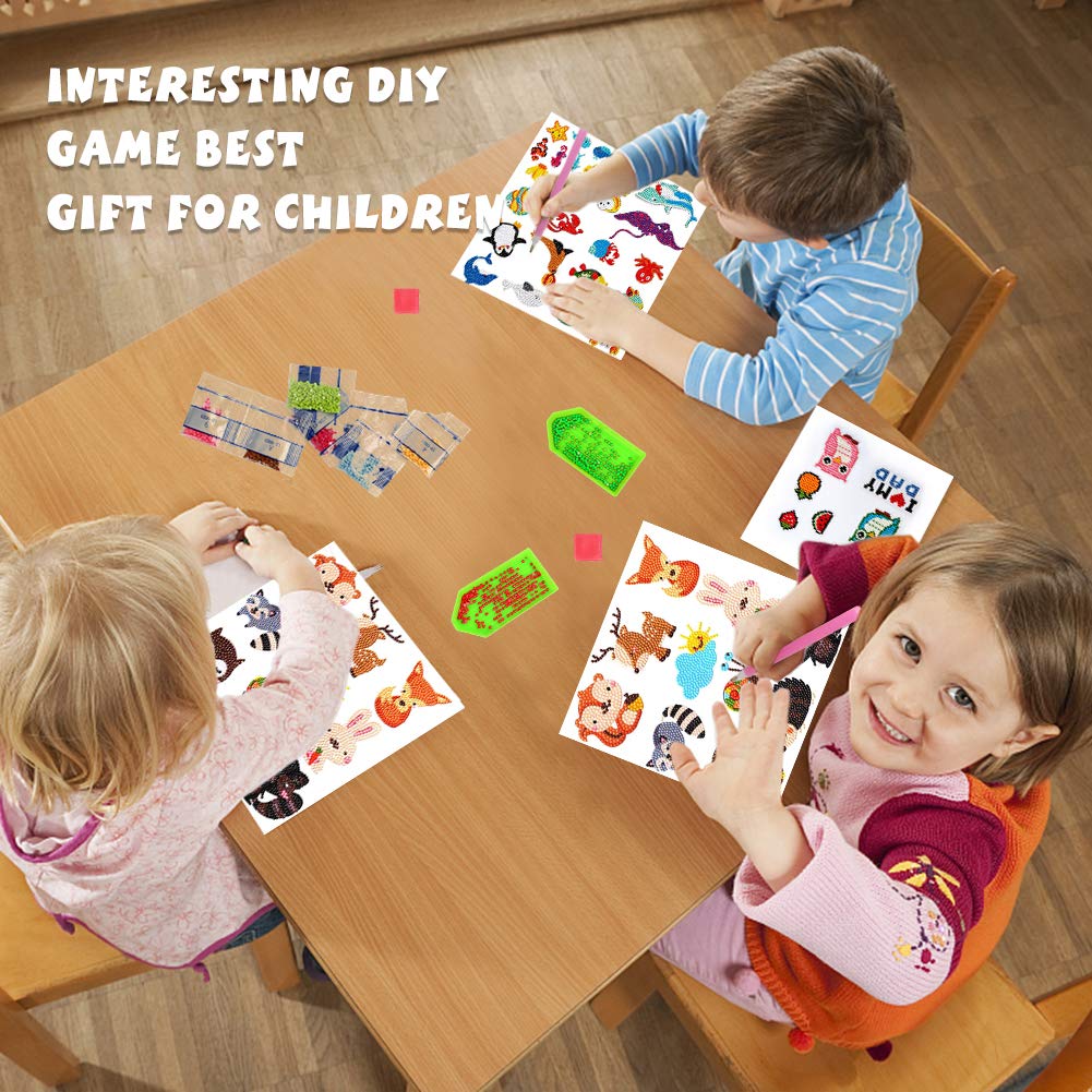 Labeol 42Pcs 5D Diamond Art Stickers Kits for Kids Boys and Girls Ages 6-8 10-12 Easy to DIY Creative Mosaic Sticker Craft by Numbers Kits for Kids and Adult Beginners (Animal)