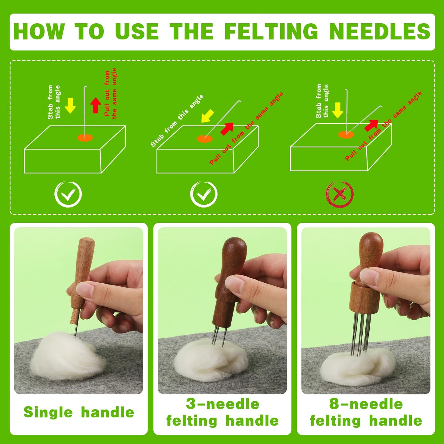 Needles Felting Tools, 8"x10" Felting Pad, Large Needle Felting Mat, 90 Pcs Felting Needles, Felting Supplies with Wood Handles & Wool Needles for DIY Crafts