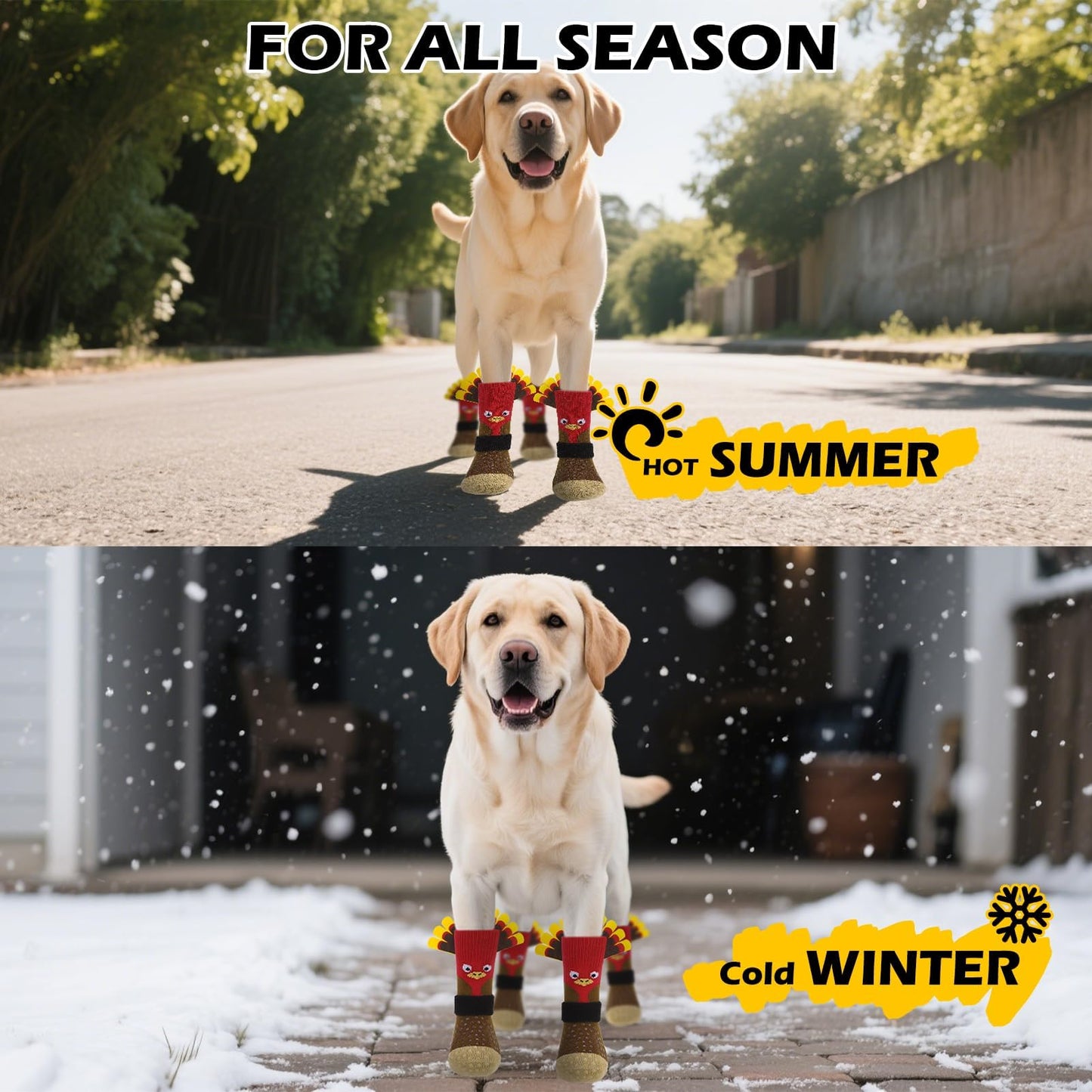 Thanksgiving Anti Slip Dog Socks to Prevent Licking Paws,Boots & Paw Protectors with Grippers,Doggie Booties for Hardwood Floors for Small Medium Large Senior Dogs Lifelike Costume Turkey L