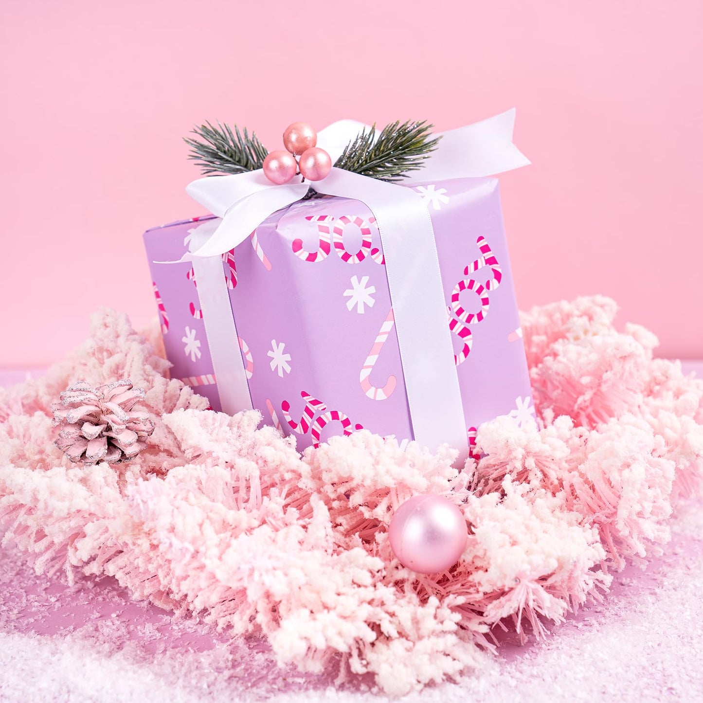 Christmas Wrapping Paper Roll - Mini Roll - 3 Rolls - 17 Inch X 120 Inch Per Roll - Pastel Pink and Purple Reindeer, Candy Cane with JOY, Snowflake Holiday Collection