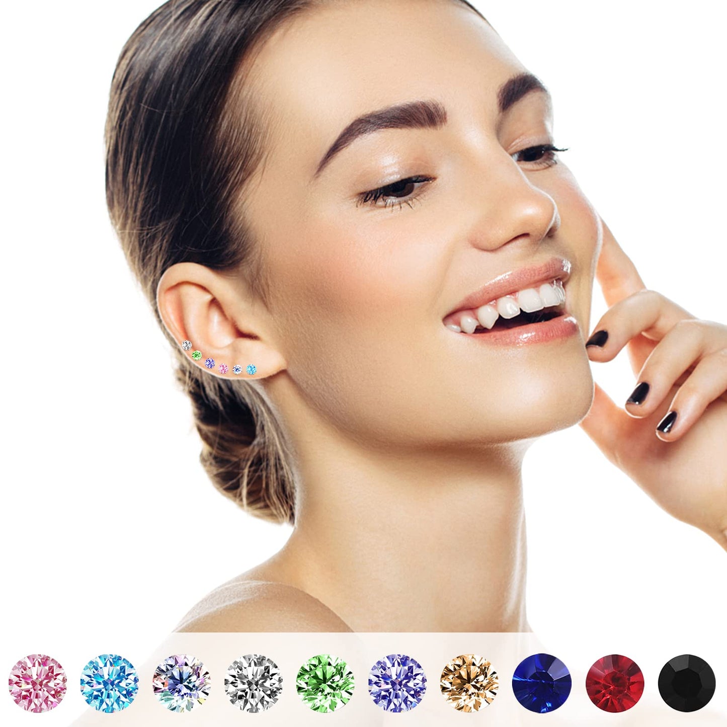 Plastic Earrings,80pcs Colorful Cubic Zirconia Earrings for Gril, medical grade plastic Post earrings for sensitive ears, 3mm stud earrings for women hypoallergenic