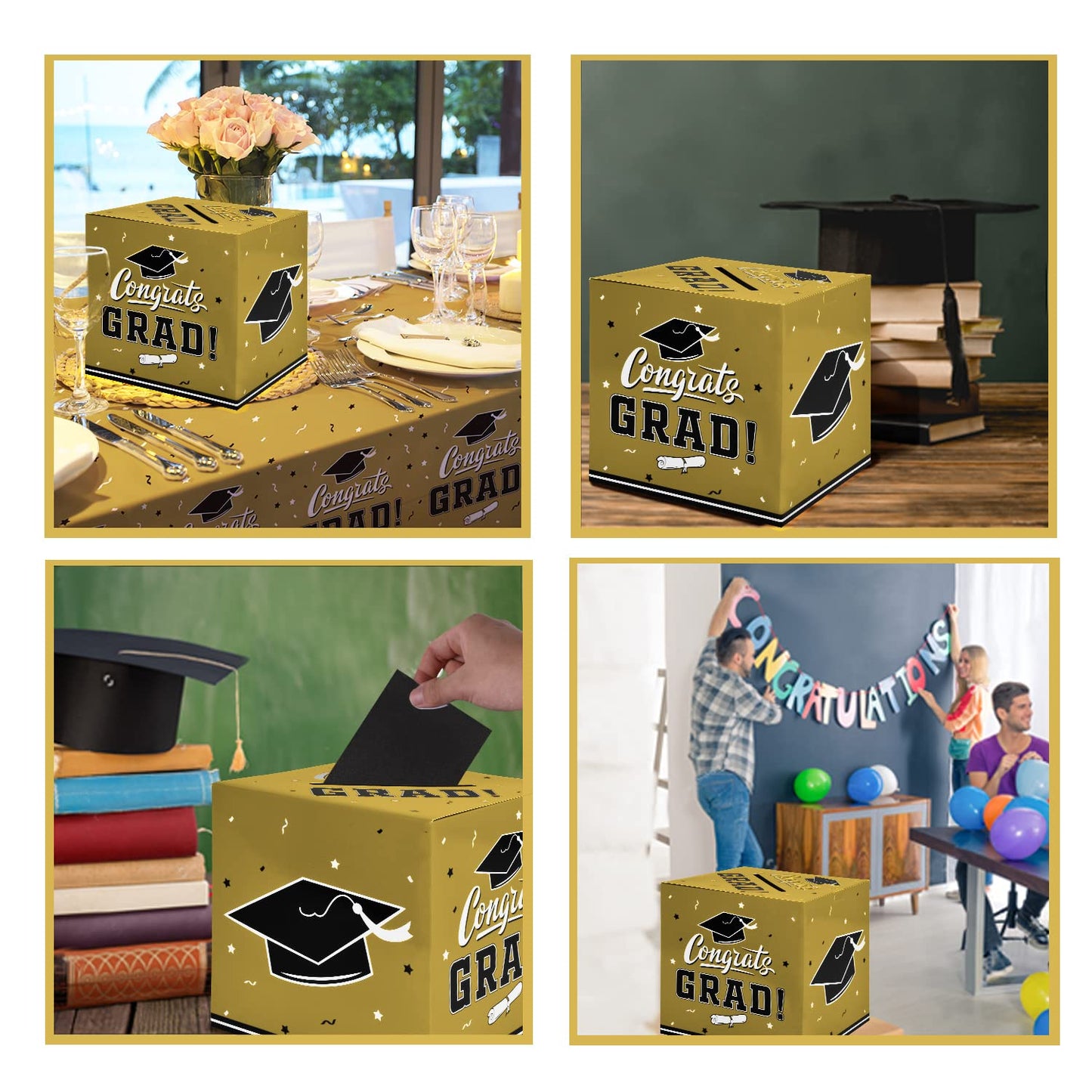 Gatherfun Graduation Party Decorations Box and Card Box for Gift, Favors, Decor, and Party Supplies - Gold