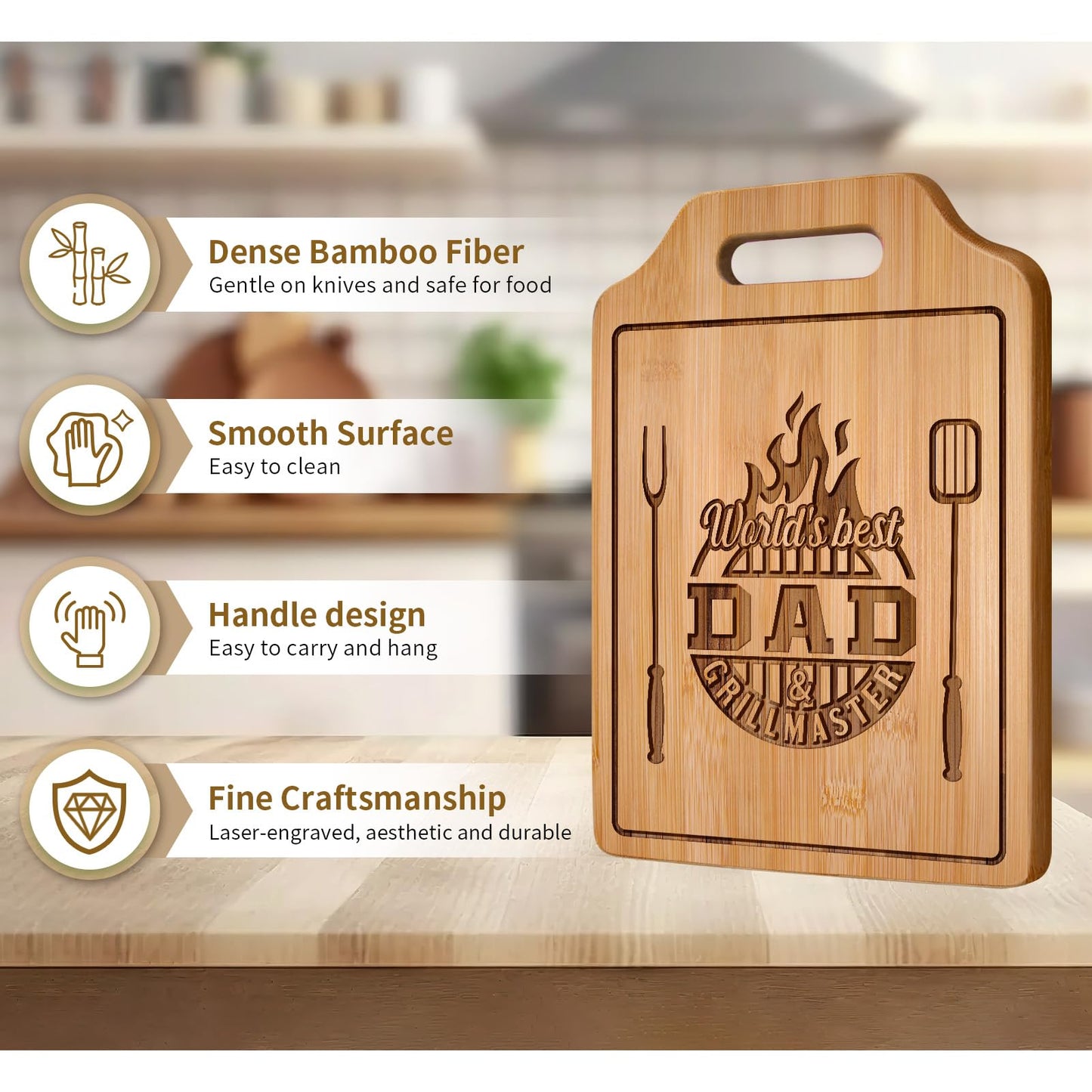 AceThrills Fathers Day Gift for Dad Gifts from Husband Daughter Son, Dad Birthday Gift from Daughter Who Wants Nothing - Engraved Bamboo Cutting Board 12.3"L x 8.7"W x 0.4"Th