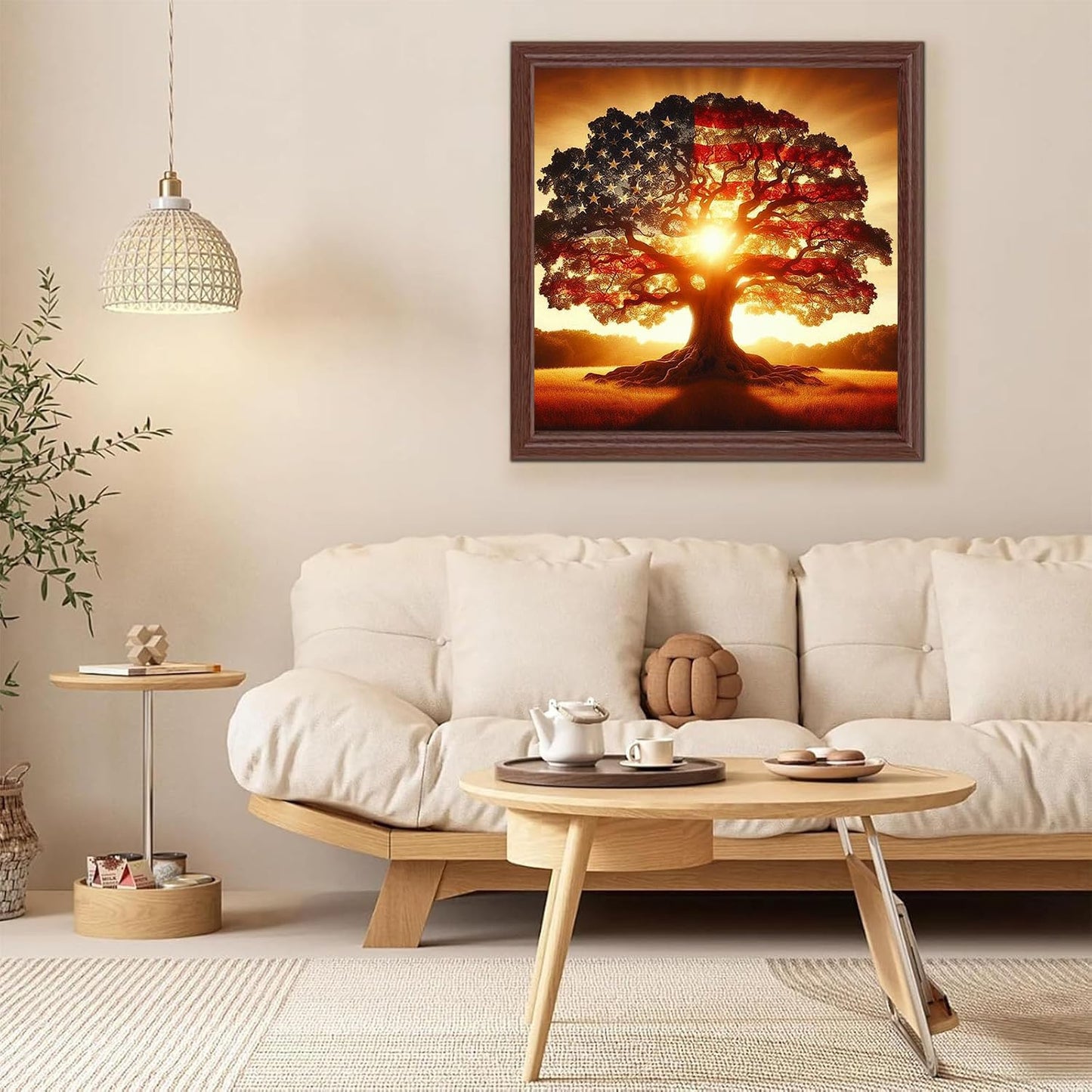JXDXDJ 5D Diamond Painting Kits for Beginners,Ancient Tree Full Drill Diamond Art Kits for Adults,DIY American Flag Round Diamond Dots for Adults Crafts,Gem Painting Home Wall Decor 13.78x13.78 Inch