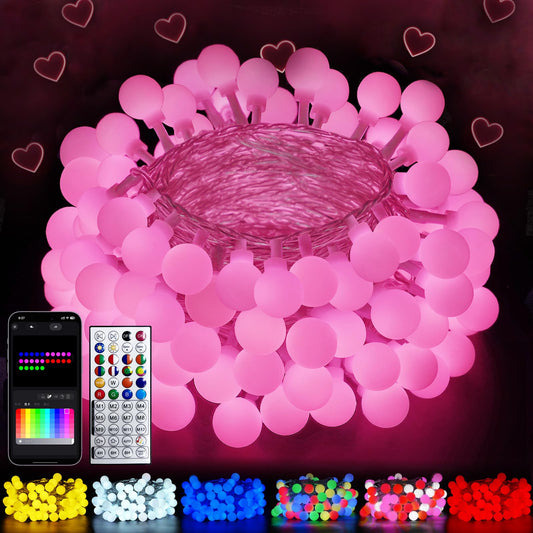 2026 New 46ft Smart Color Changing Pink Valentine Lights Indoor | 100 LED RGB Globe String Lights App Control with Remote & Timer, Fairy Light Plug in Waterproof Valentines Day Decor Girl's Bedroom