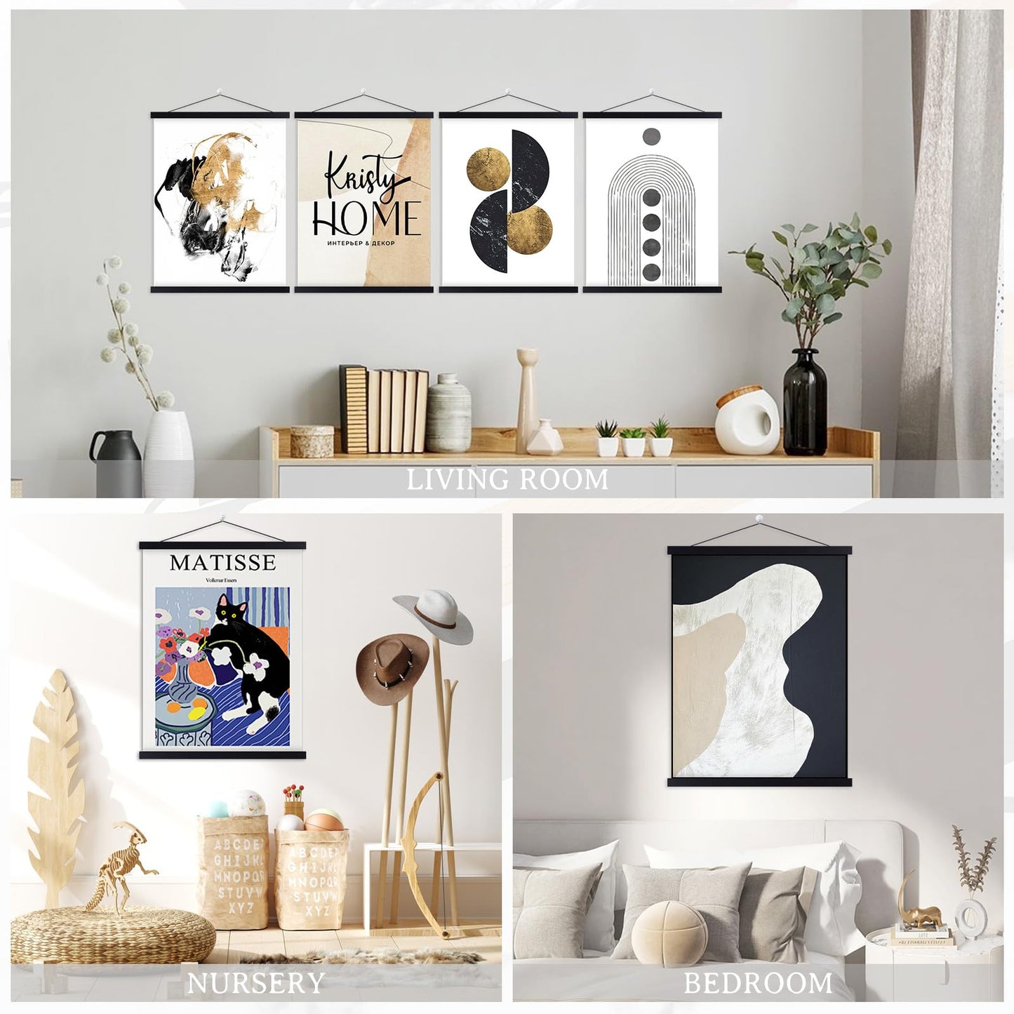 4 Pack 8x10 8x12 8x18 Poster Frame, Magnetic Light Wood Frame Hanger for Photo Picutre Canvas Artwork Art Print Wall Hanging (4 Packs, 8", Black)