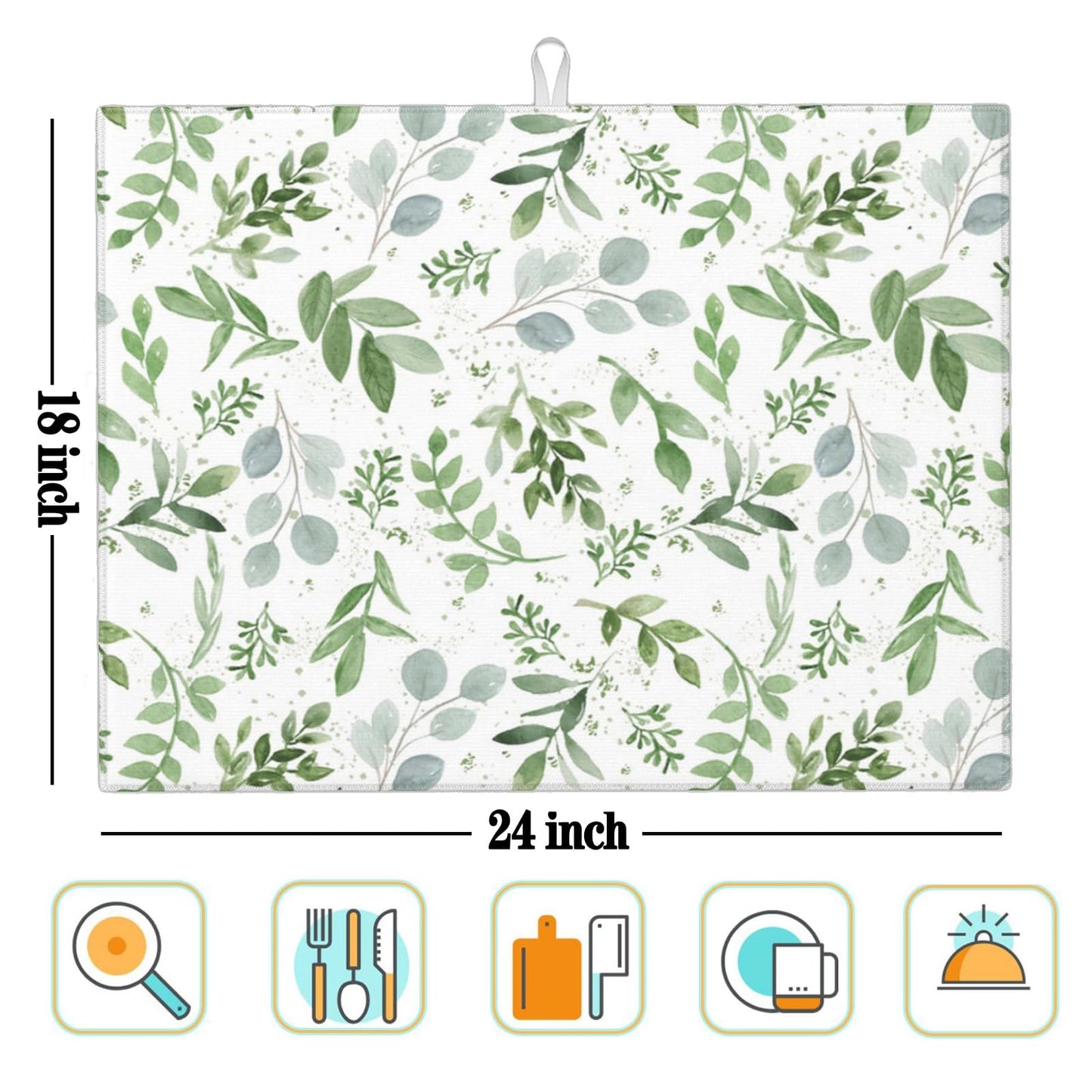 Sage Green Dish Drying Mat for Kitchen Counter Microfiber Absorbent, Spring Dish Draining Mat Aesthetics Kitchen Decor Extra Large 18"x24" (Green, 18x24in)
