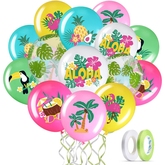 Zhanmai 50 Pcs Hawaiian Party Balloon Decorations, Aloha Tropical Luau Latex Balloons for Hawaiian Luau Party Summer Beach Birthday Tiki Bar Wedding Supplies(Happy Summer)