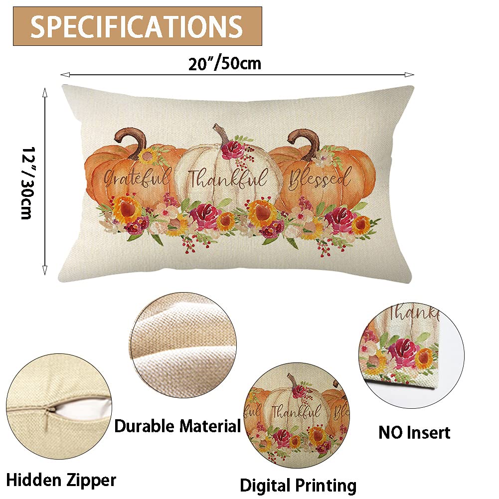 Ogiselestyle Pumpkin Lumbar Throw Pillow Cover 12 x 20 Inch Autumn Thanksgiving Farmhouse Harvest Cushion Case Decoration for Sofa Couch