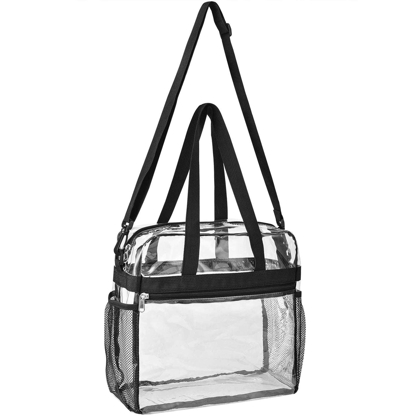 Oraben Clear Bag Stadium Approved 12x6x12 Clear Tote Bag with Removable Strap Clear Lunch Bag for Work Sports Festival (Black)