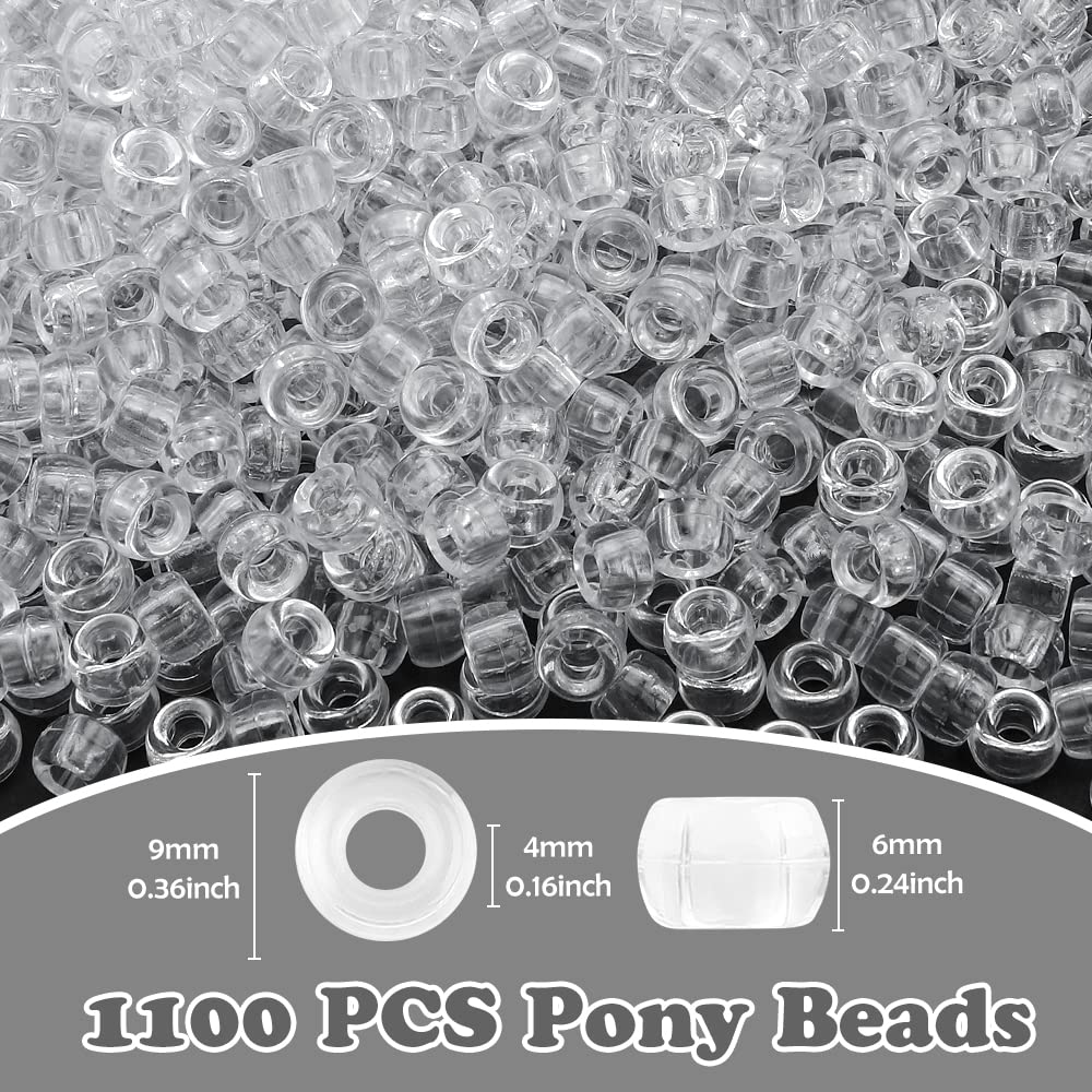1100pcs Pony Beads Kit: Clear Hair Beads for Jewelry Making, Friendship Bracelets, Crafts & Keychain Necklace Making