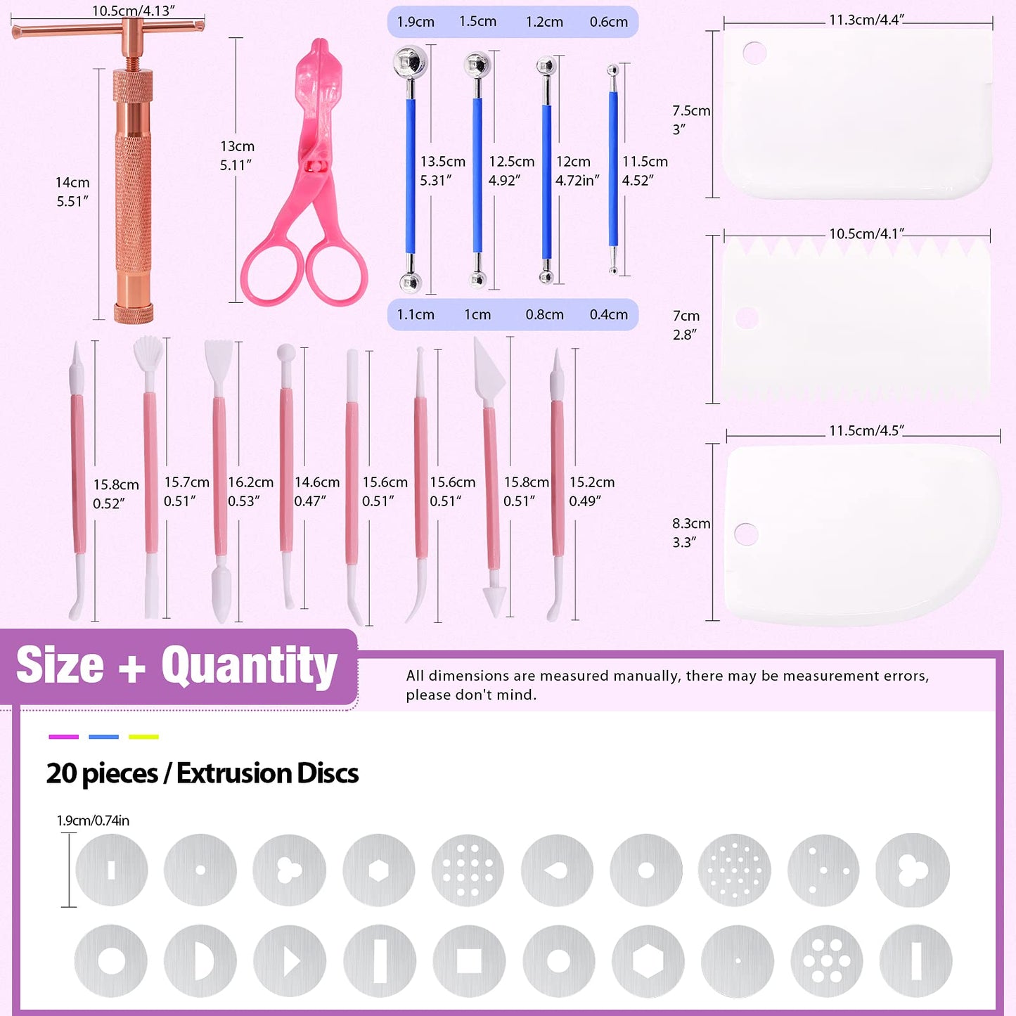 36Pcs Rose Gold Clay Extruder Gun Fondant Sugar Paste Extruder Clay Cake Sculpture Gun, Ball Stylus Dotting Tool with Plastic Scraper, Cake Decorating Supplies Modeling Tool