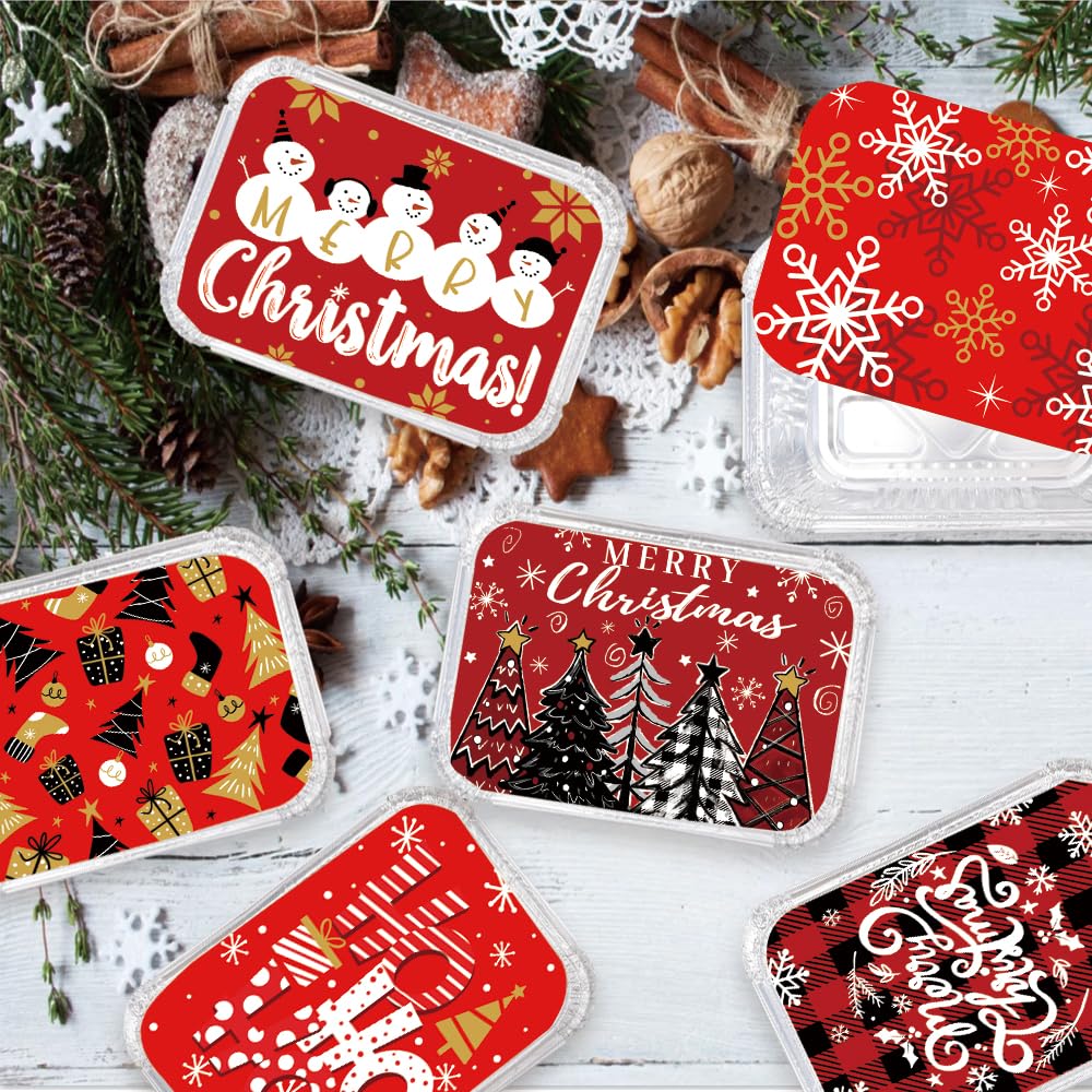 36PCS Christmas Aluminum Food Containers with Lids 9 Styles Merry Christmas Foil Leftover Containers Disposable Cookie Tins Storage Pans for Winter Holiday Gift Giving Party Supplies (Style A)